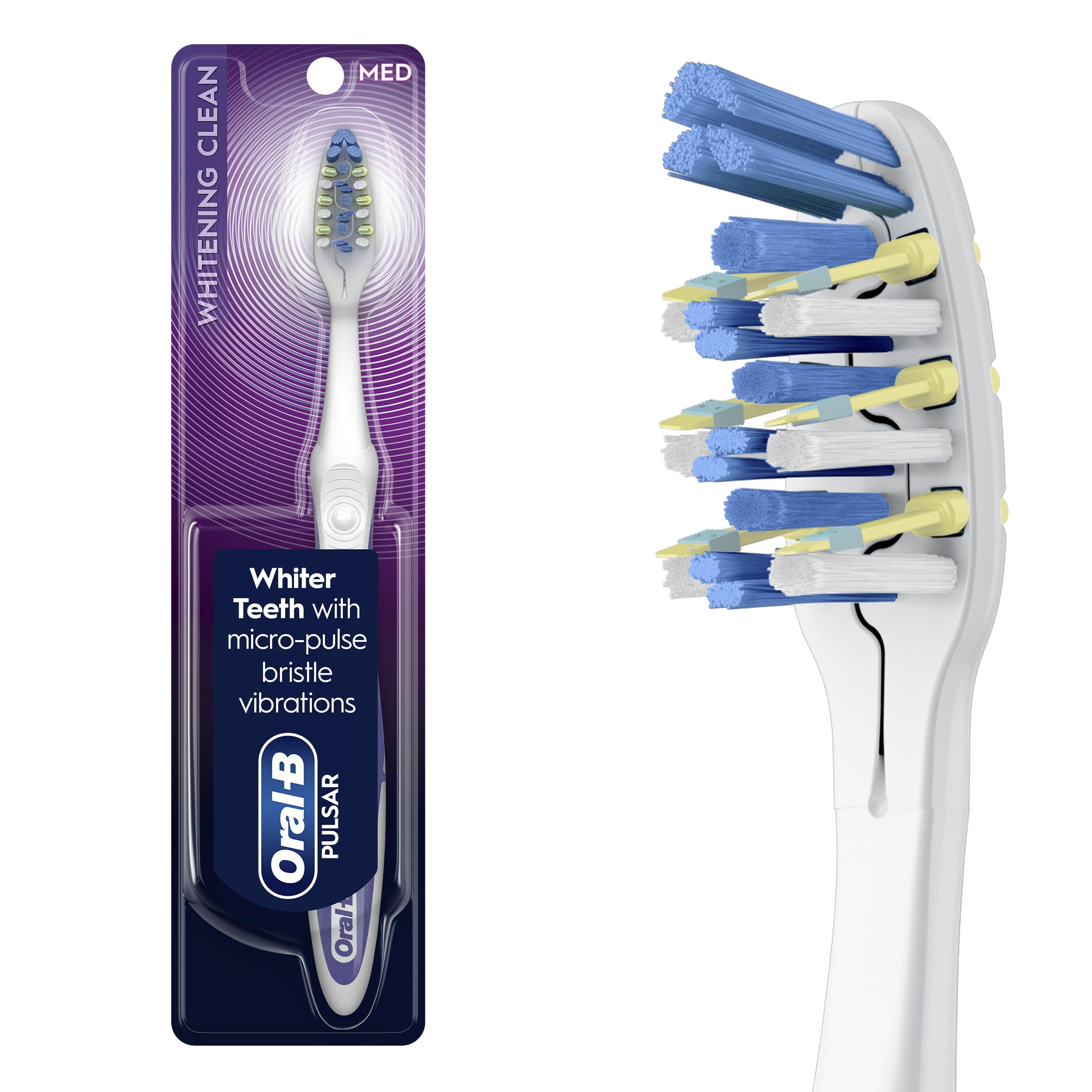 Oral-B 3D White Pulsar Battery Electric Toothbrush 1 Count Medium Toothbrush Pack removes Stains whitens Teeth Travel Essentials