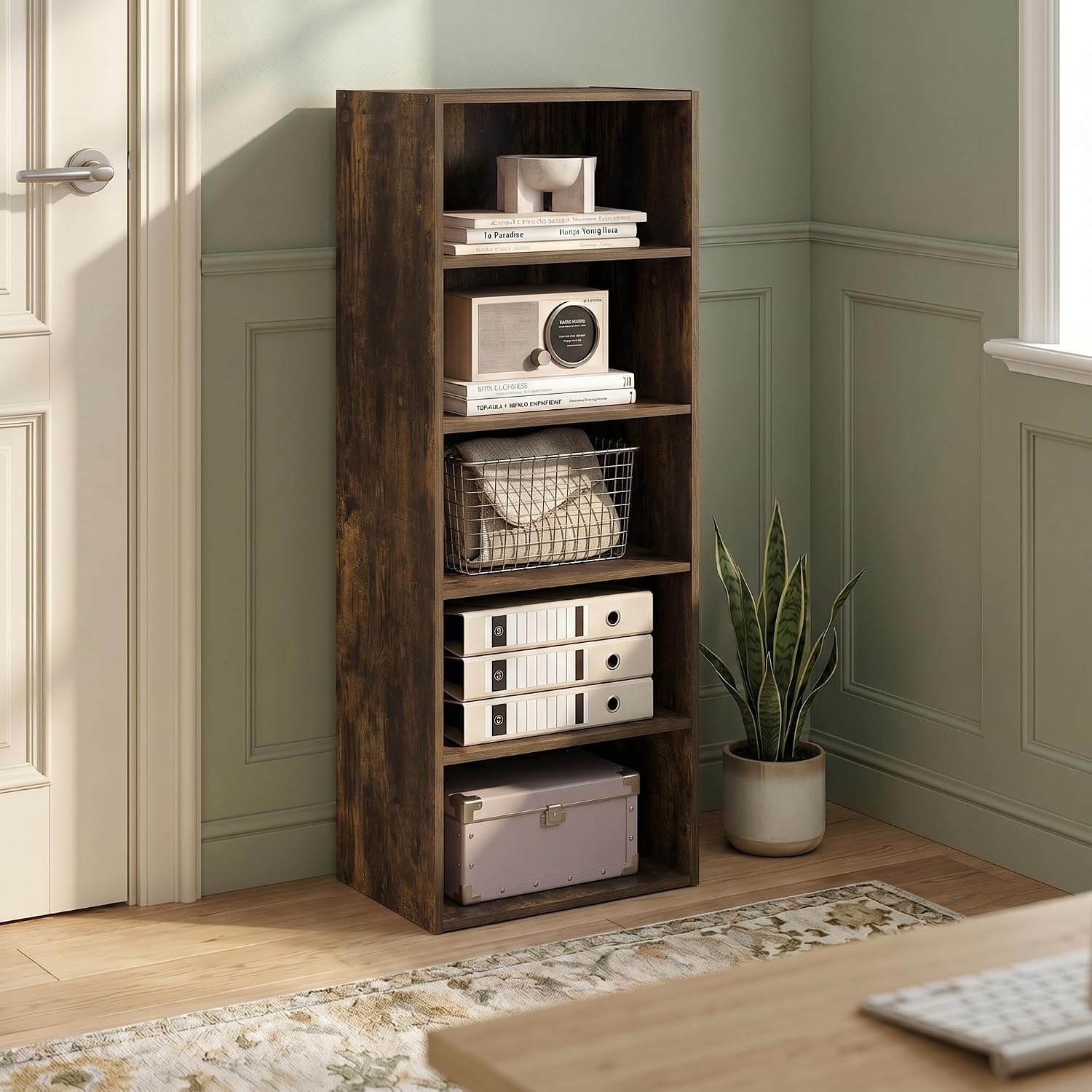5-Tier Bookcase, Bookshelf with Open Shelf, Cube Storage Organizer Book Shelf, 11 x 17 x 44, for Bedroom, Home Office, Living Room, Amber Pine