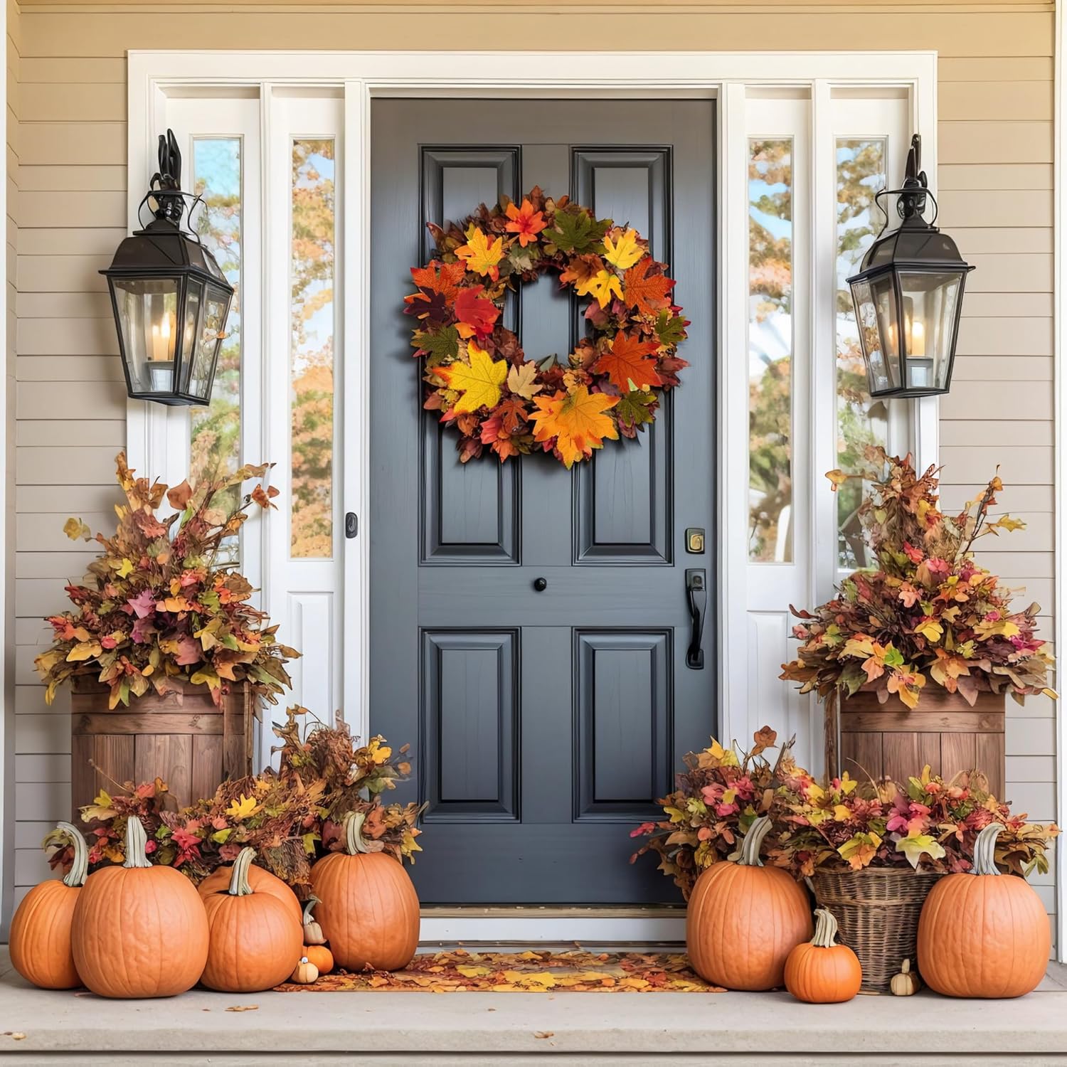 100 Pcs 3D Fake Maple Leaves Bulk Artificial Flowers Fall Decor Faux Autumn Wall Halloween Party Thanksgiving Decorations Floral Arrangement DIY Craft (Large-Leaf 4-Color Assorted Pack)
