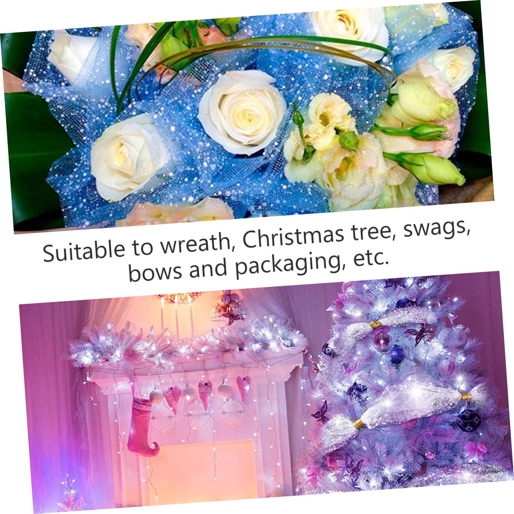 4rouleaux Décoratif Tulle Pour Bouquet De Élégant Avec Motif De Neigeuses Pour Décorations De Et