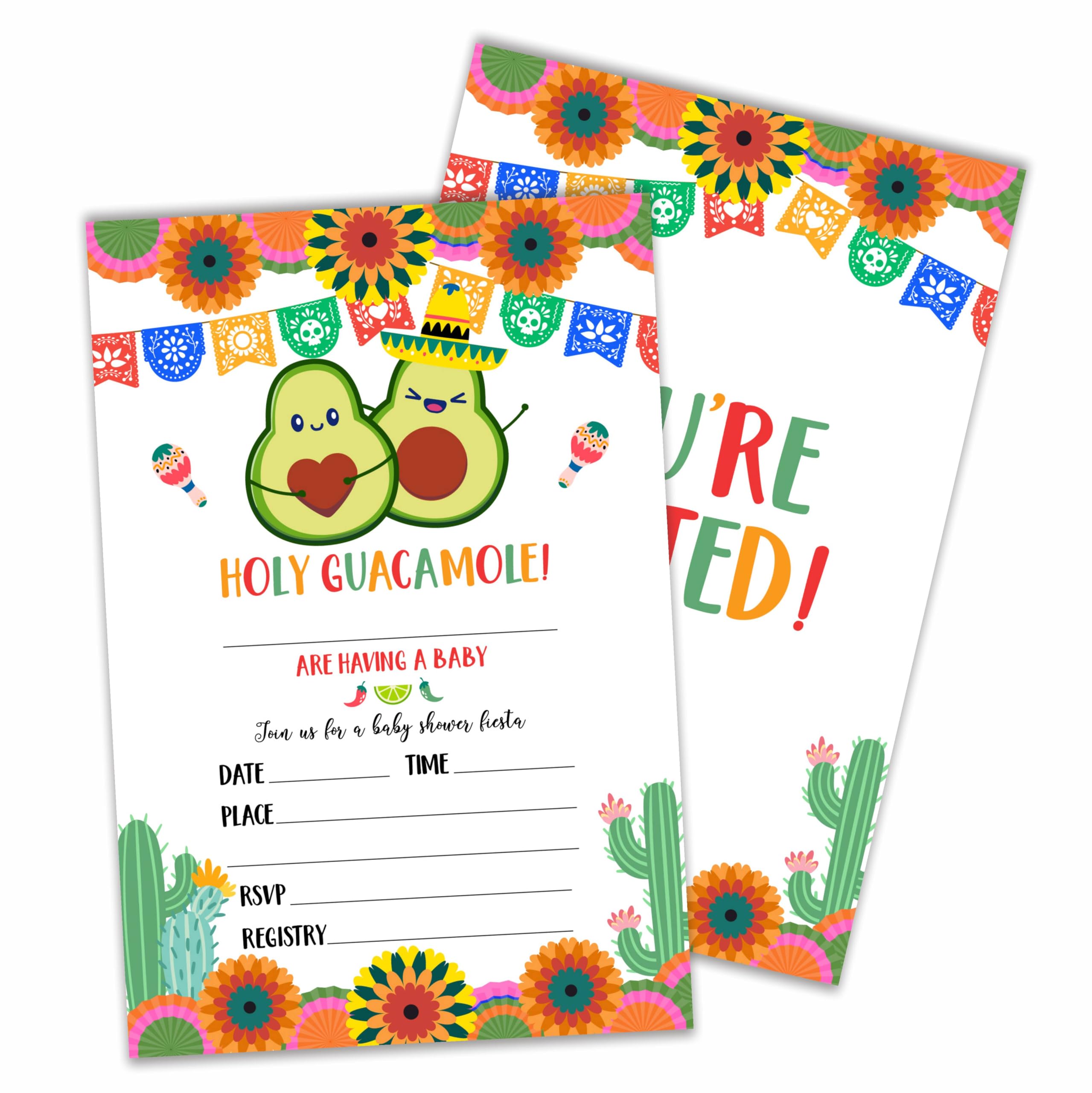 luixd Holy Guacamole Baby Shower Invitations With Envelopes, Avocado, Taco, Mexican Fiesta Invite Cards For Gender Reveal, Baby Announcement, Party