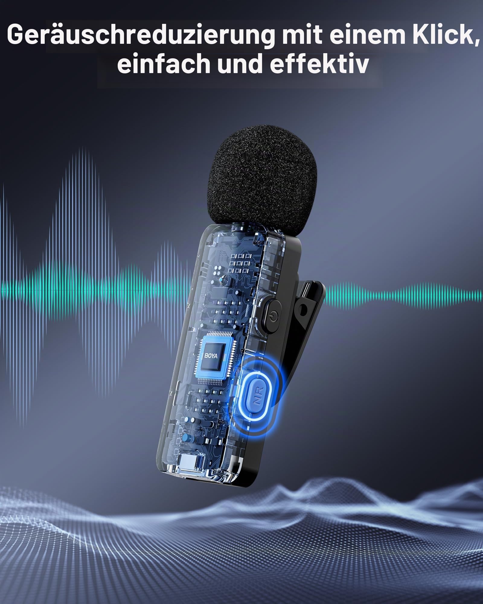 BOYA BY-V4U Mikrofon kabellos für iPhone 15-17, Android, 4-Kanal Mono-Ausgang, Mini Mikrofon, Wireless Lavalier-Mikrofon USB-C, Geräuschunterdrückung, 360° Clip-Ansteckmikrofon für Videoaufnahmen