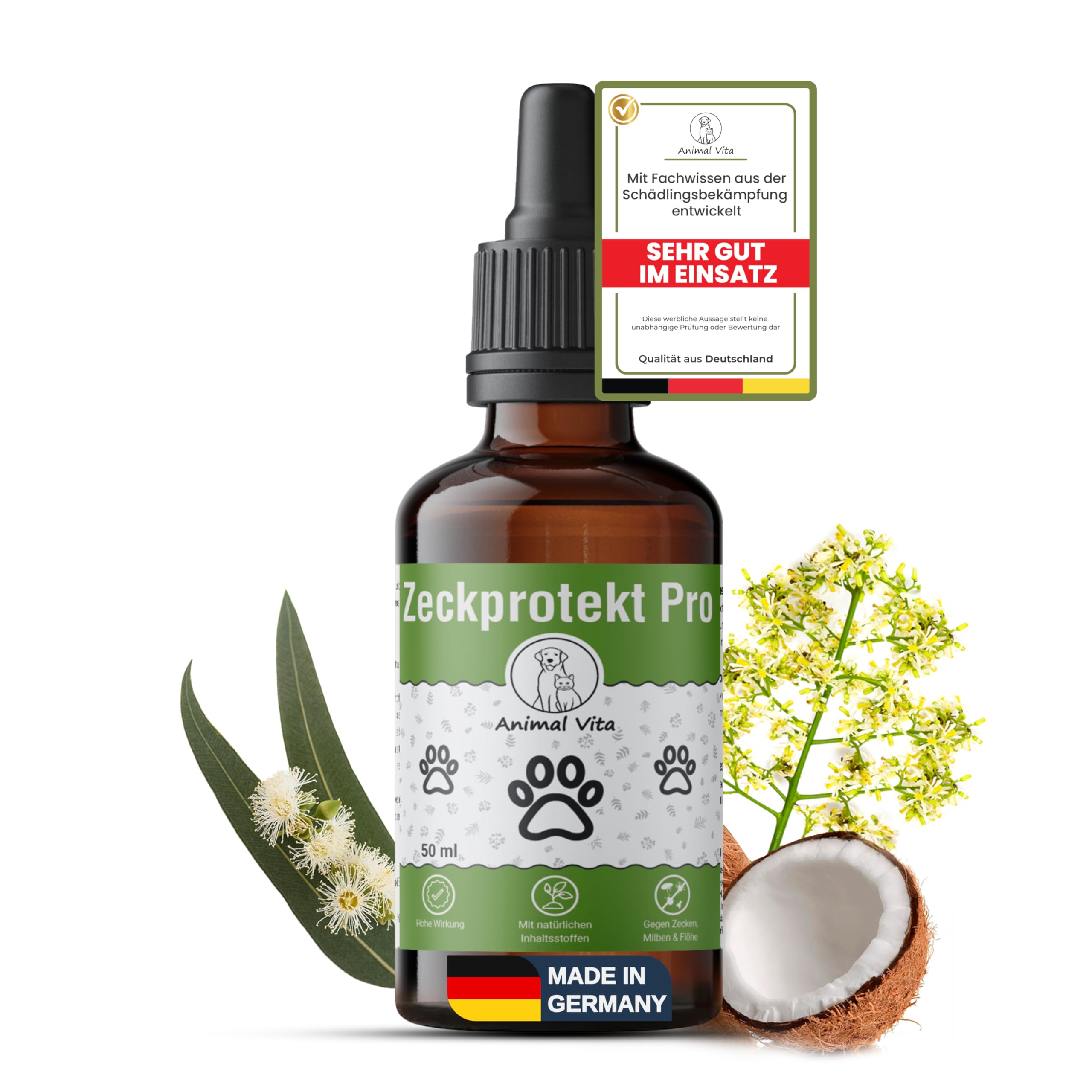 Animal Vita® Spot on para perros [suministro anual] Remedio para garrapatas para perros, fiable protección contra garrapatas con aceite de coco orgánico y margosa, punto natural contra garrapatas