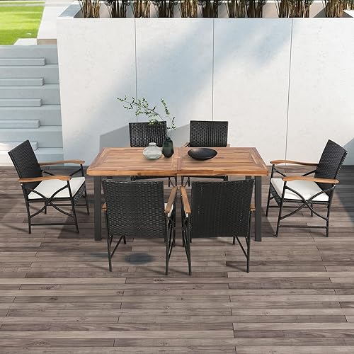 Miniatura 6 de Tangkula Juego de 2 sillas de mimbre para patio, sillas de ratán de polietileno para exteriores con cojín suave con cremallera, marco de metal