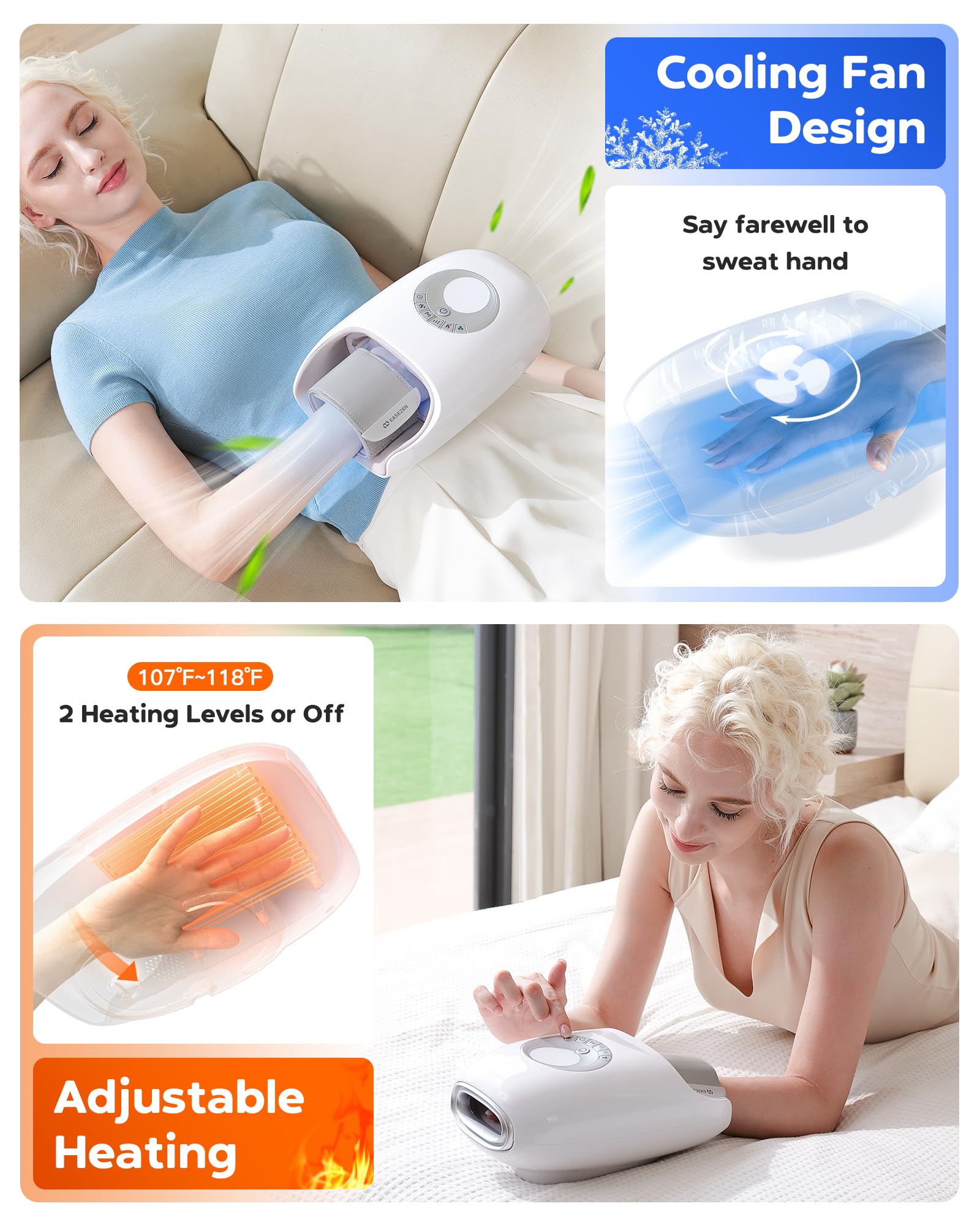 Masajeador de manos mejorado con calor y compresión, refrigeración con ventilador y masaje de muñeca para artritis y túnel carpiano, relajación para oficina y hogar, regalos para mamá y papá