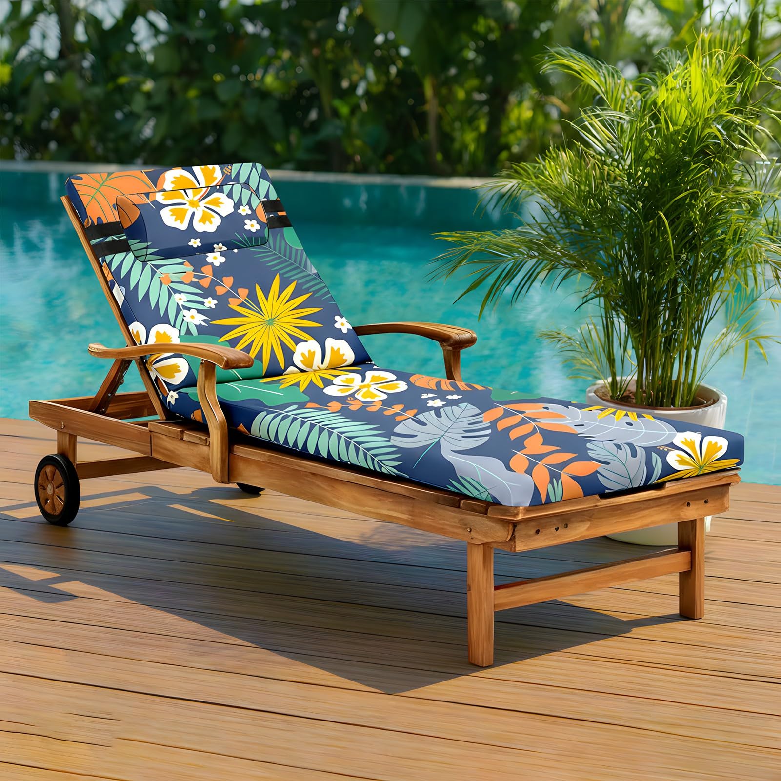 GOZYLA Sun Lounger Cushion Waterproof: Sunbed Mattress Only Recliner Pad Headrest Memory Foam Thicken Removable Anti Slip for Outdoor Holiday Garden Poolside Beach(Orange, 183x53x6cm)