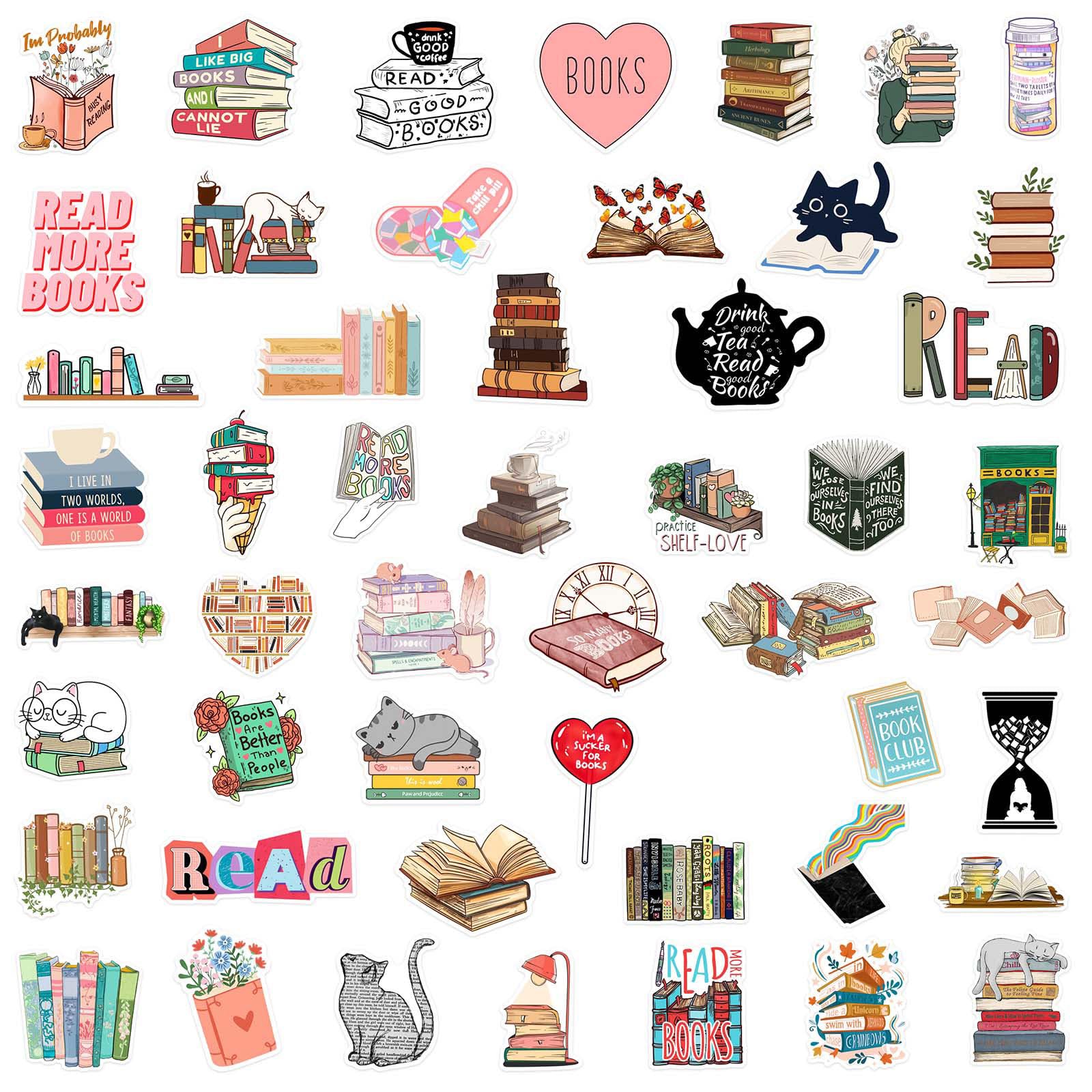 100Pcs Reading Stickers Laptop Car Scrapbook Phone Skateboard Suitcase Luggage Bike Reading Stickers Vinyl Waterproof Aesthetic Personalised Stickers for Teens Boys Girls Adults - Image 2