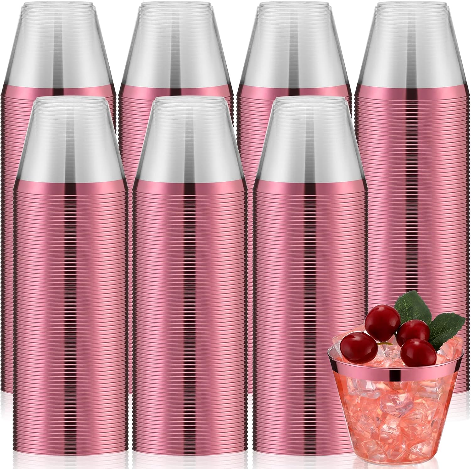 200 Pcs Rimmed Plastic Cups 9 oz Disposable Wine Glasses