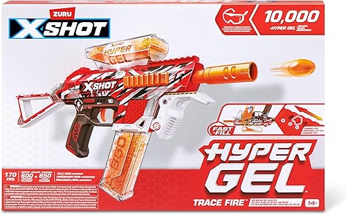 Miniatura 2 de XShot Hyper Gel Trace Fire - Lanzador de bolas de gel automático y semiautomático con 10 000 bolas Hyper Gel, depósito para 600 bolas y cargador