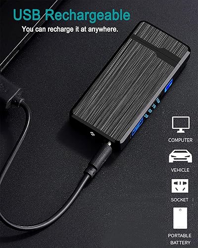 Miniatura 4 de ULMCULM Paquete de 2 encendedores eléctricos, encendedor recargable por USB, encendedor de plasma de doble arco, encendedor sin llama a prueba de