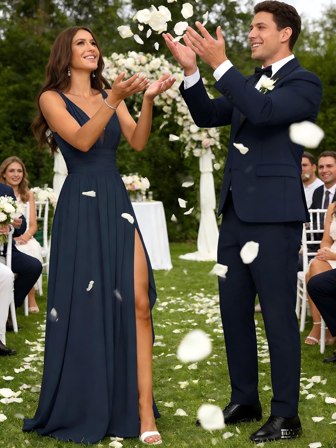 2026 Long Chiffon V - Neck Bridesmaid Dress with Slit, Sleeveless Formal Gown Style GO021 - Image 6