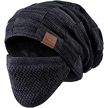 Beanie Hat for Men and Women Winter Warm Hats Knit Slouchy Thick Skull Cap with Face Cover