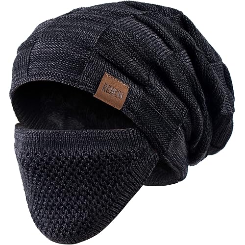 REDESS Beanie Hat for Men and Women Winter Warm Hats Knit Slouchy Thick Skull Cap with Face Cover