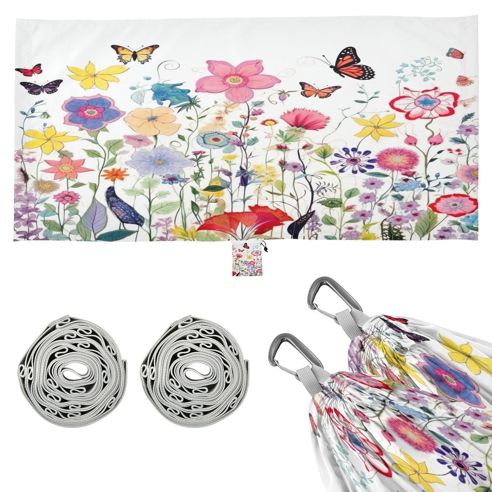 Haskirky Wildflowers Camping Hammock, Single Portable Hammocks with Tree Straps & Attached Carry Bag, 330Lbs Capacity Perfect for Outside Indoor Hiking Beach Backpack Travel