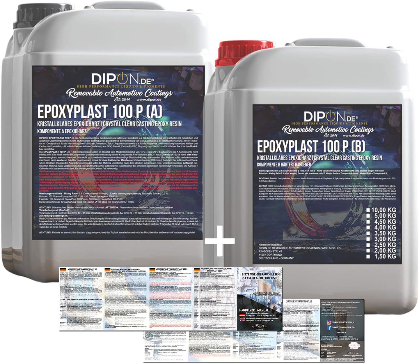 Résine époxy Pour Sols 5 Kg + 1 Kg Catalyseur (6 Kg Total) - Transparente, Couleur RAL Au Choix