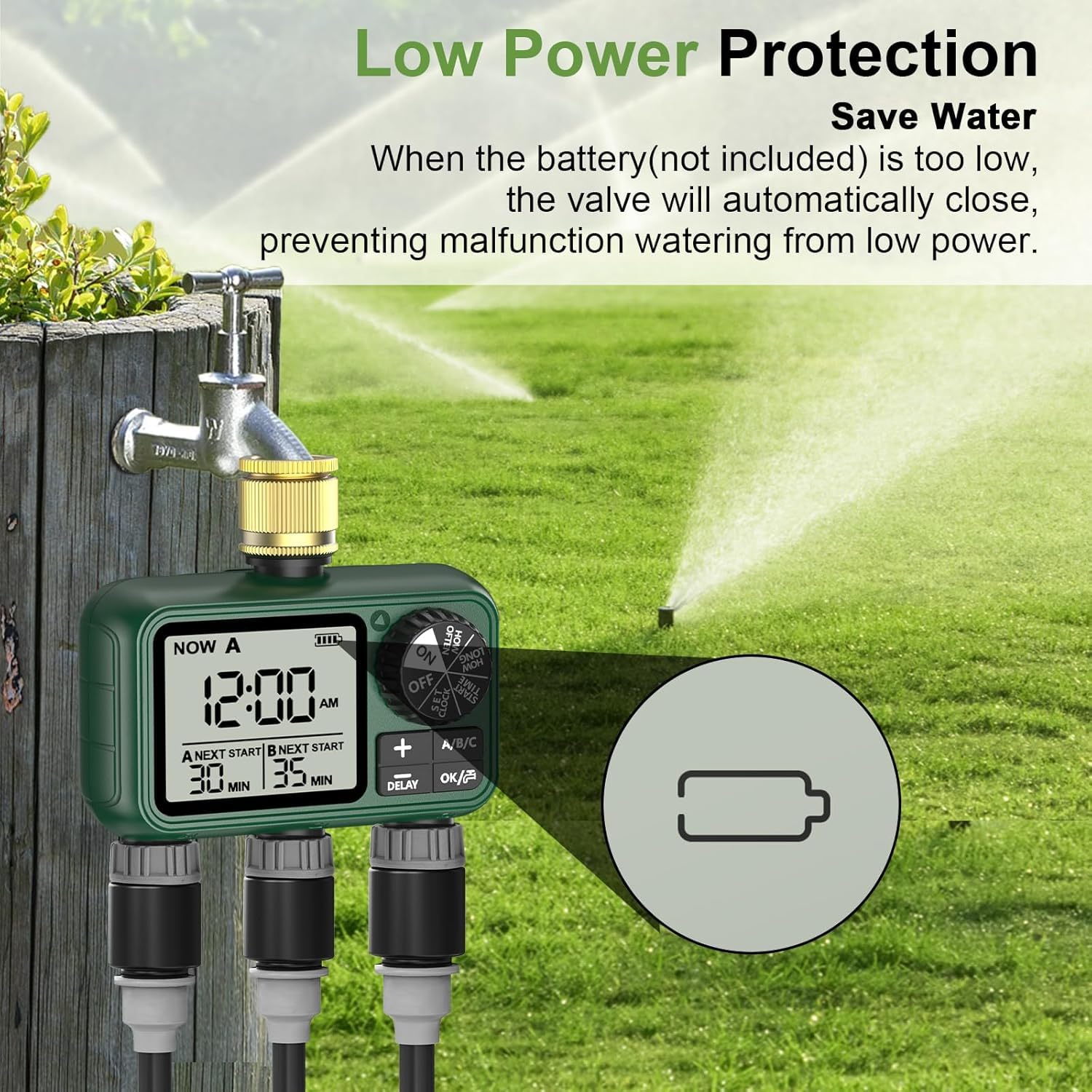 Sprinkler-Timer, großes LCD-Display, 3-Zonen, Wasser-Timer, mit Regenverzögerung, manuelles und automatisches Bewässerungssystem für Gartenschlauch-Wasserhahn, Outdoor-Bewässerungssteuerung