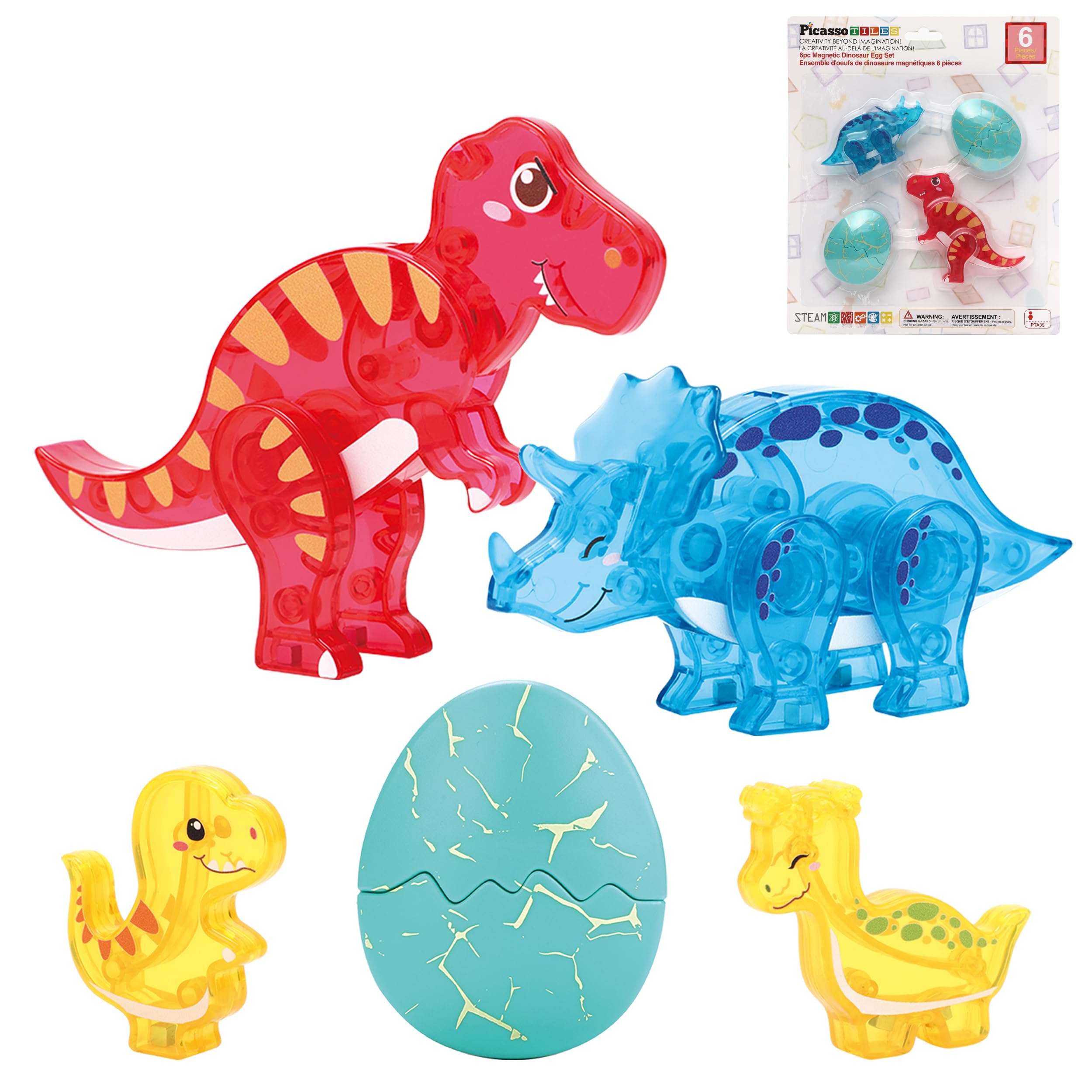 Magnetic Tiles Dinosaur Egg Set 4 Dinos with 2 Hatchable Eggs Character Action Figures Ac…