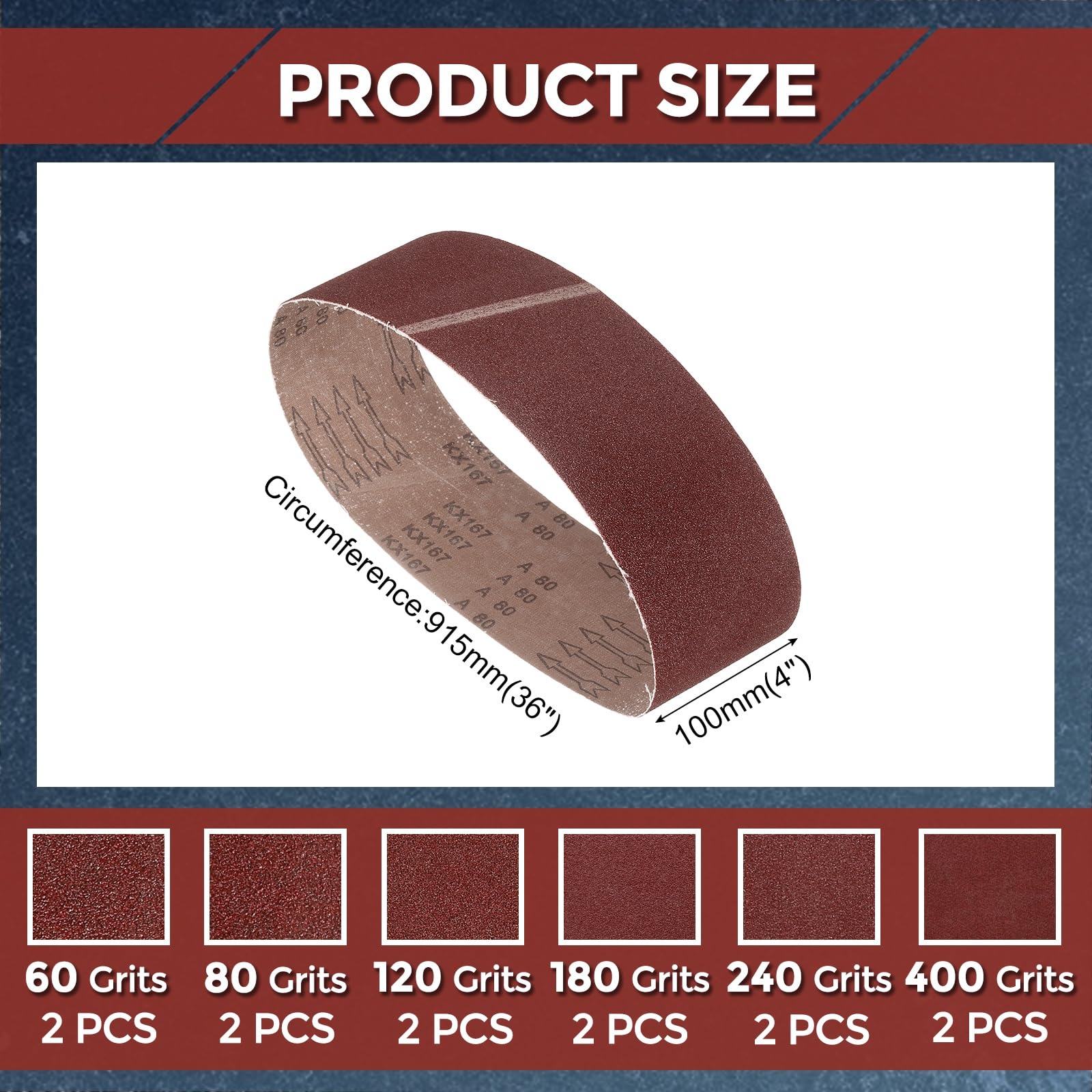 Kozelo 12Pcs Sanding Belts 100mm x 915mm 60/80/120/180/240/400 Grit Aluminum Oxide Abrasive Sandpaper for Belt Sander Metal Grinding Wood Working Weld Rust Removal - Image 2