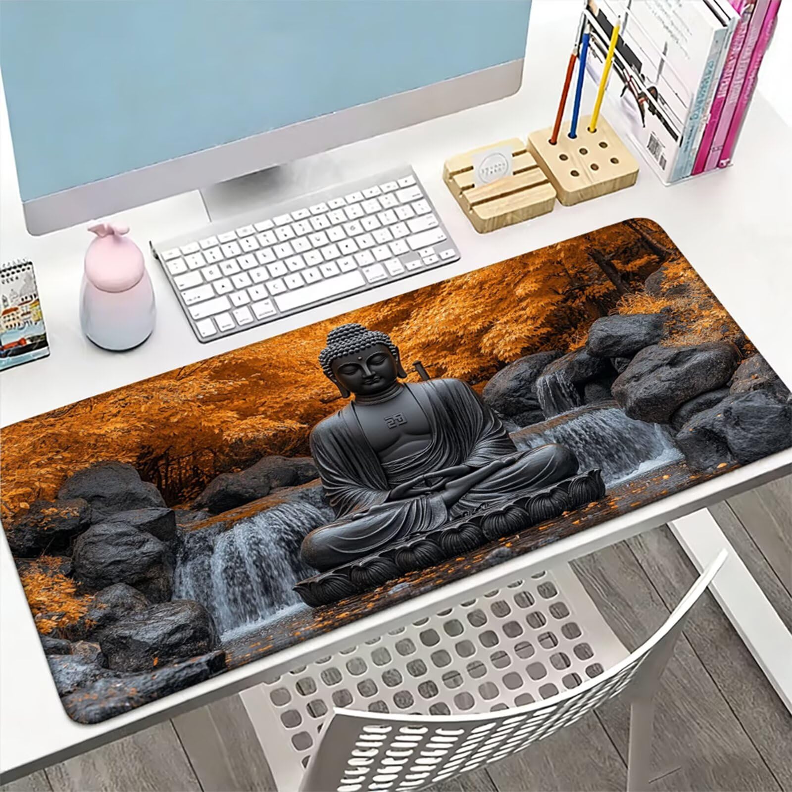 Podkładka pod mysz XXL 1500 x 800 x 3 MM, duża szara podkładka pod mysz z wodoodporną i antypoślizgową gumową Zen pod ręką zszyte krawędzie, poprawia precyzję i szybkość dla gracza W-992