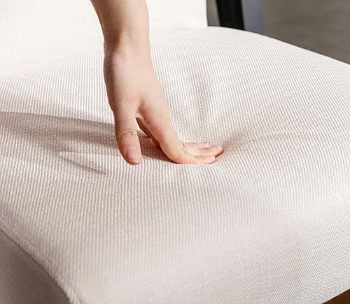 Miniatura 6 de VESCASA Sillas de comedor tapizadas con patas de madera natural en forma de V invertidas, sillas de comedor acolchadas modernas de lino con respaldo