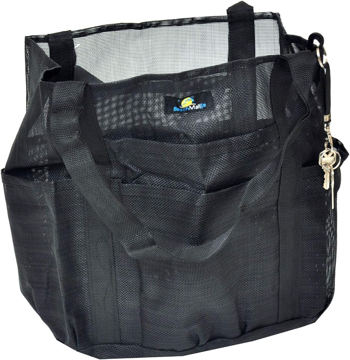 Mesh Beach Bags and Totes - Ultra Durable X Large with Oversized Pockets, Toy Tote Bag for Beach, Picnic, Grocery (Black, No Zipper Closure)