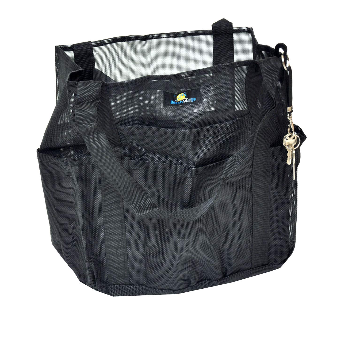 Mesh Beach Bags and Totes - Ultra Durable X Large with Oversized Pockets, Toy Tote Bag for Beach, Picnic, Grocery (Black, No Zipper Closure)