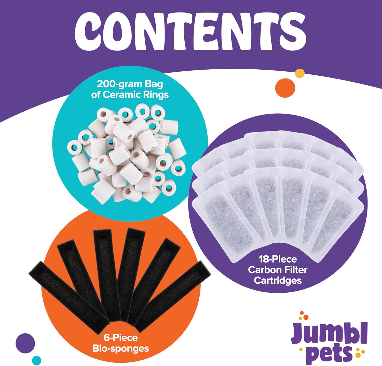 Jumbl Pets Premium 6-Month Filter Media Kit Including 6-Piece Bio-sponges, 200-Gram Bag of Ceramic Rings, and 18-Piece Carbon Filter Cartridges for 21-Gallon Aquariums