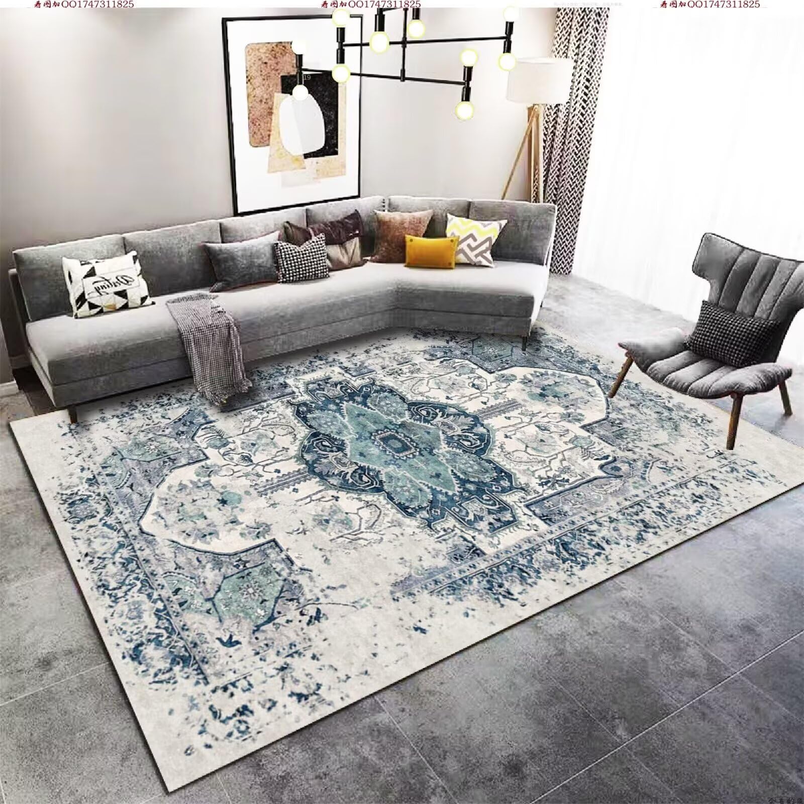 Tapis enfant antidérapant pour descente de lit rétro bleu