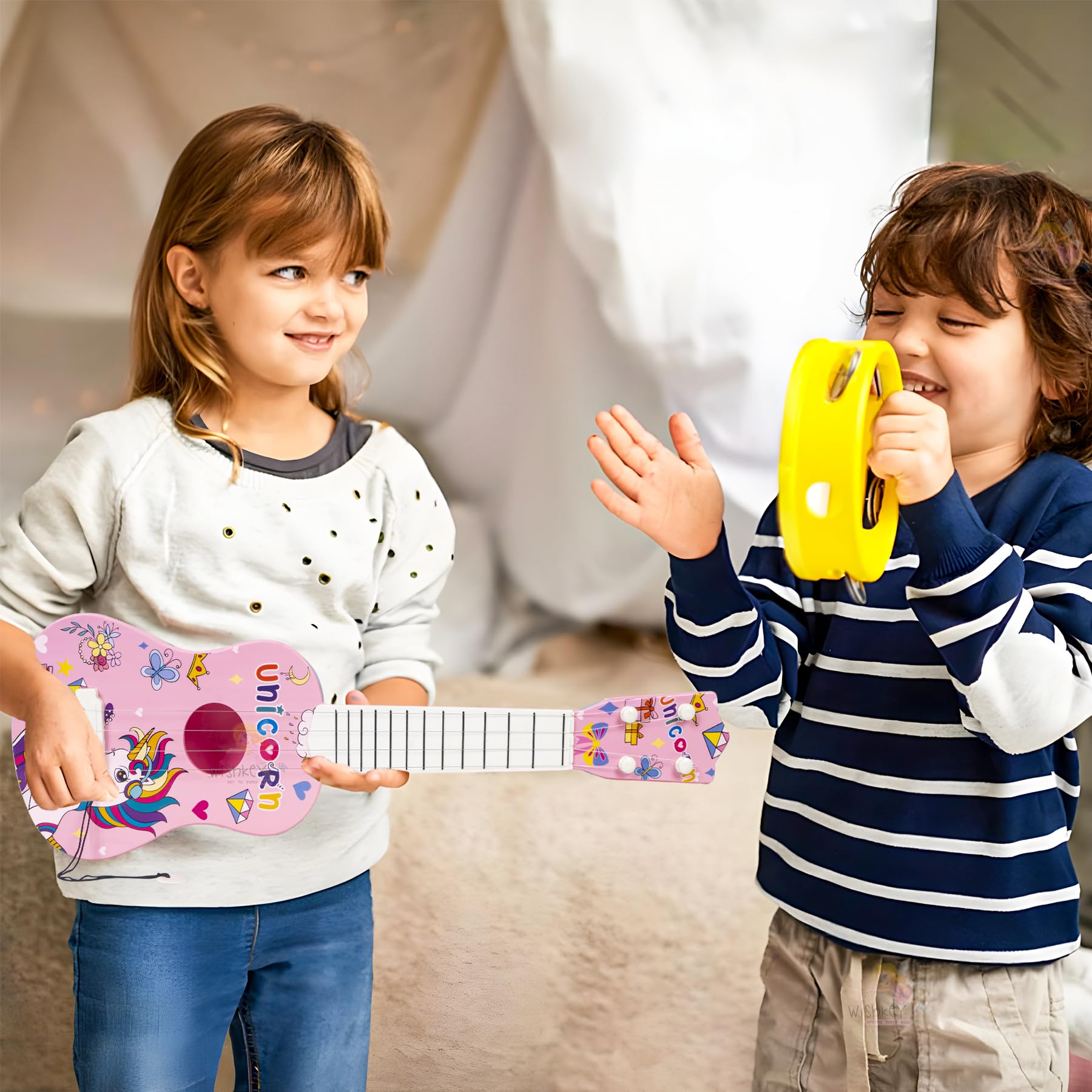 WISHKEY Unicorn Theme Guitar 4 Strings Acoustic Music Toys for Kids, Educational Toy Guitar for Beginners, Musical Instrument, Learning Musical Toy, Sound Toys, Pink, 6+Years, 22" (Pack of 1) - Image 4 thumbnail