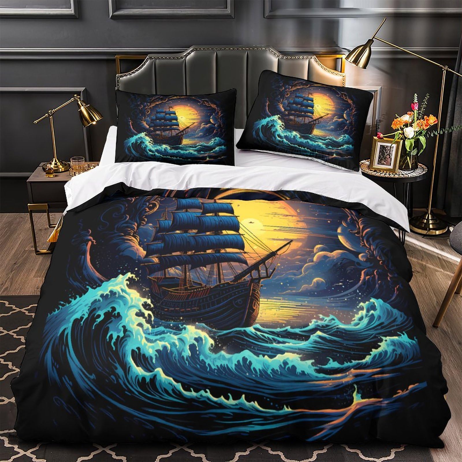 Parure de lit géométrie sacrée avec housse de couette microfibre 200x200cm pour lit double
