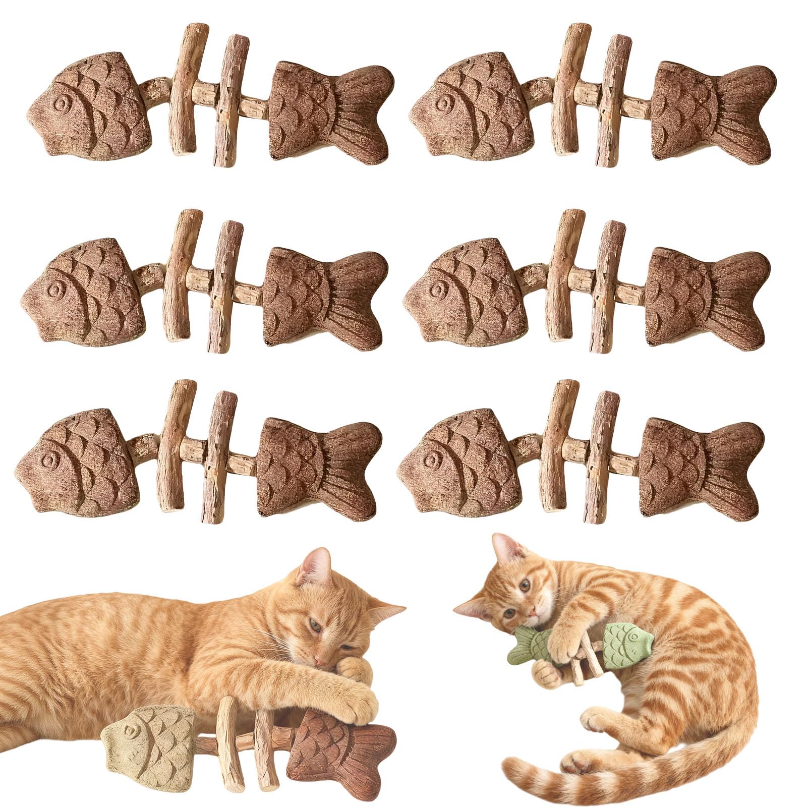 Tencipeda 6pcs Cat Chew Toy, Catnip and Silvervine Chew, Natural Fishbone Shape, Interactive Dental Stick for Teeth Cleaning & Playful Cats (Silver Vine * 6pcs) — image 1