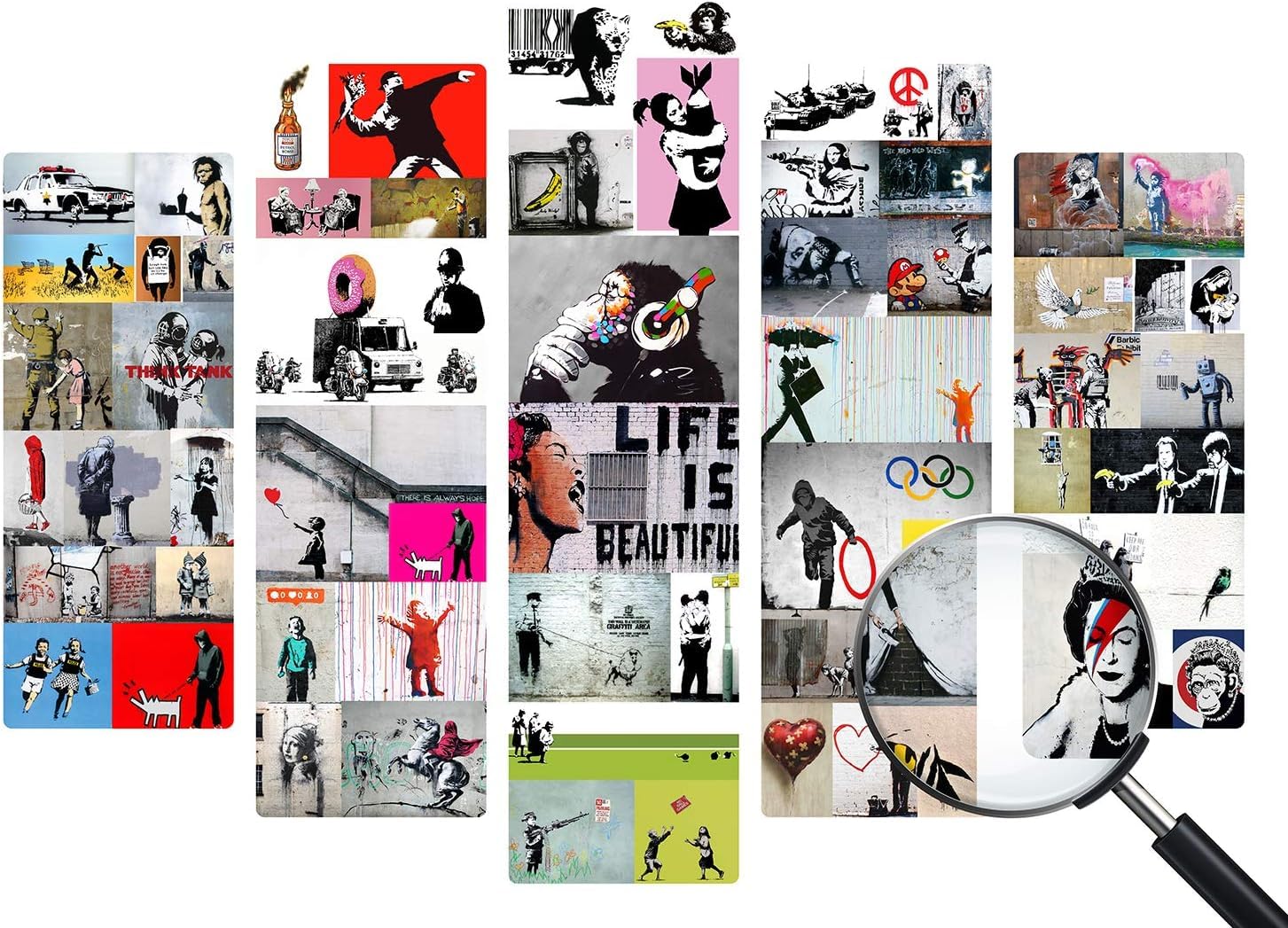 Giallobus - 5 Panneau multiple Art Board - Banksy - Collage de Banksy 2 - Bois MDF - 140x100