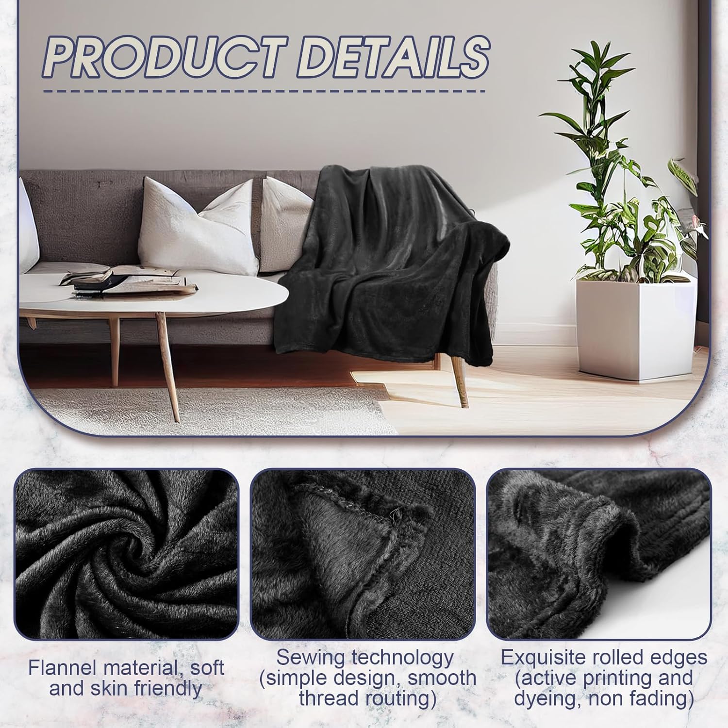 18 Pieces Throw Blankets Bulk 50 x 60 Inch Soft Warm Lightweight Fleece Flannel Blankets Bulk for Homeless Cold Weather Wedding Guests Gifts Home Couch Sofa Bed(Black) - Image 4