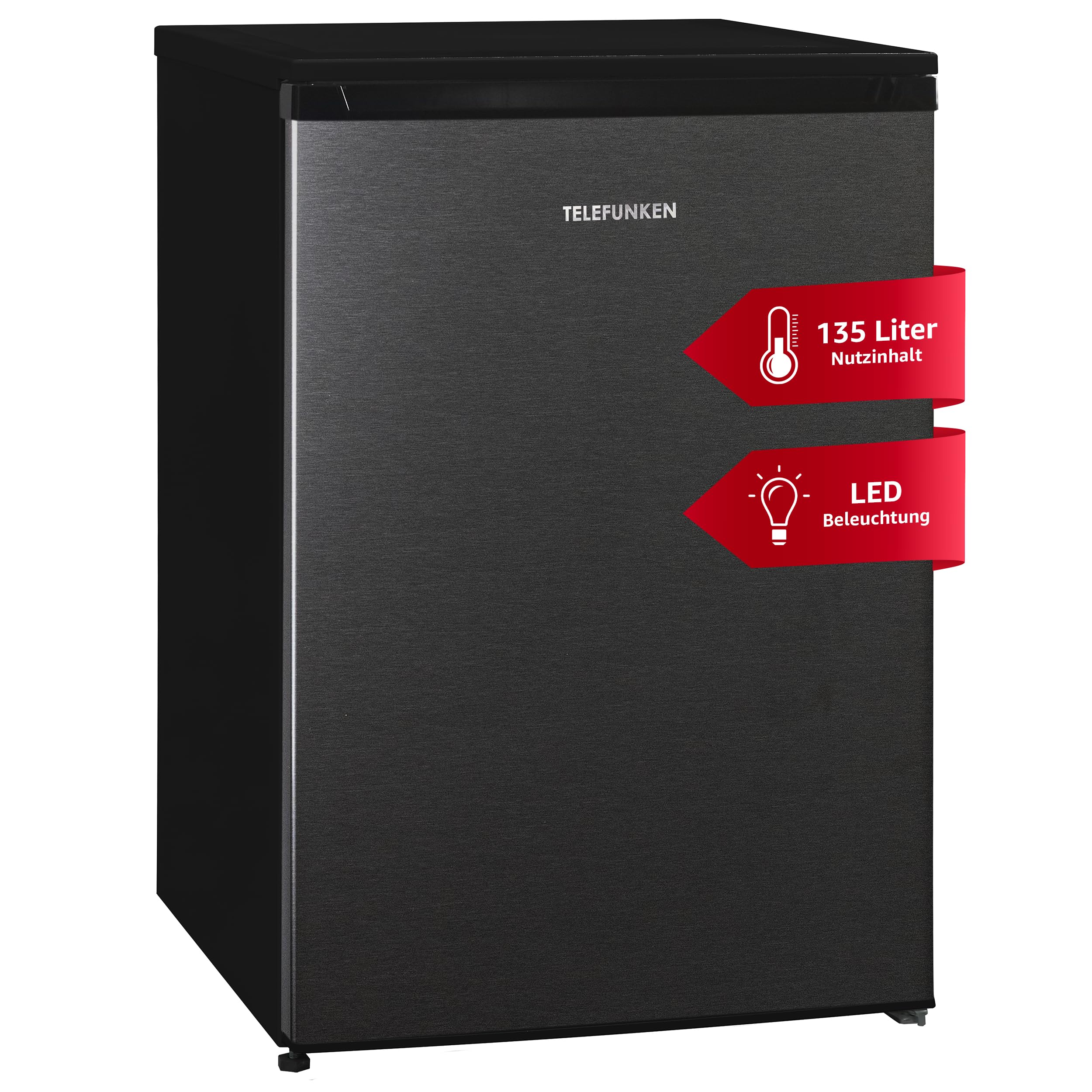 TELEFUNKEN Kühlschrank ohne Gefrierfach | Freistehend | 135 Liter Nutzinhalt | Kühlschrank klein mit Gemüsefach | LED-Beleuchtung | Türanschlag wechselbar | C-135-100-DI dark inox