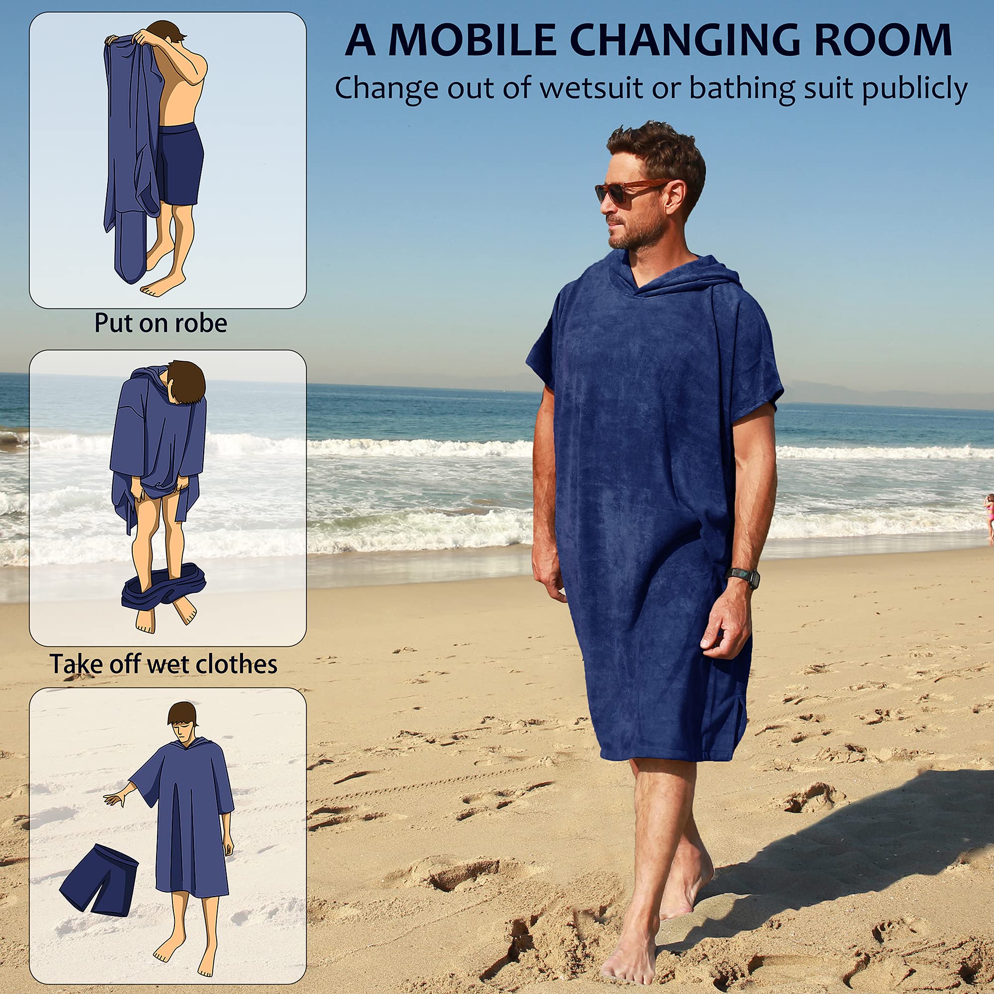 Tirrinia Beach Surf Poncho, traje de neopreno absorbente de agua, cómoda cambiador, toalla con capucha, poncho, albornoz para surf, natación, baño para adultos, hombre, mujer, resistente a la arena