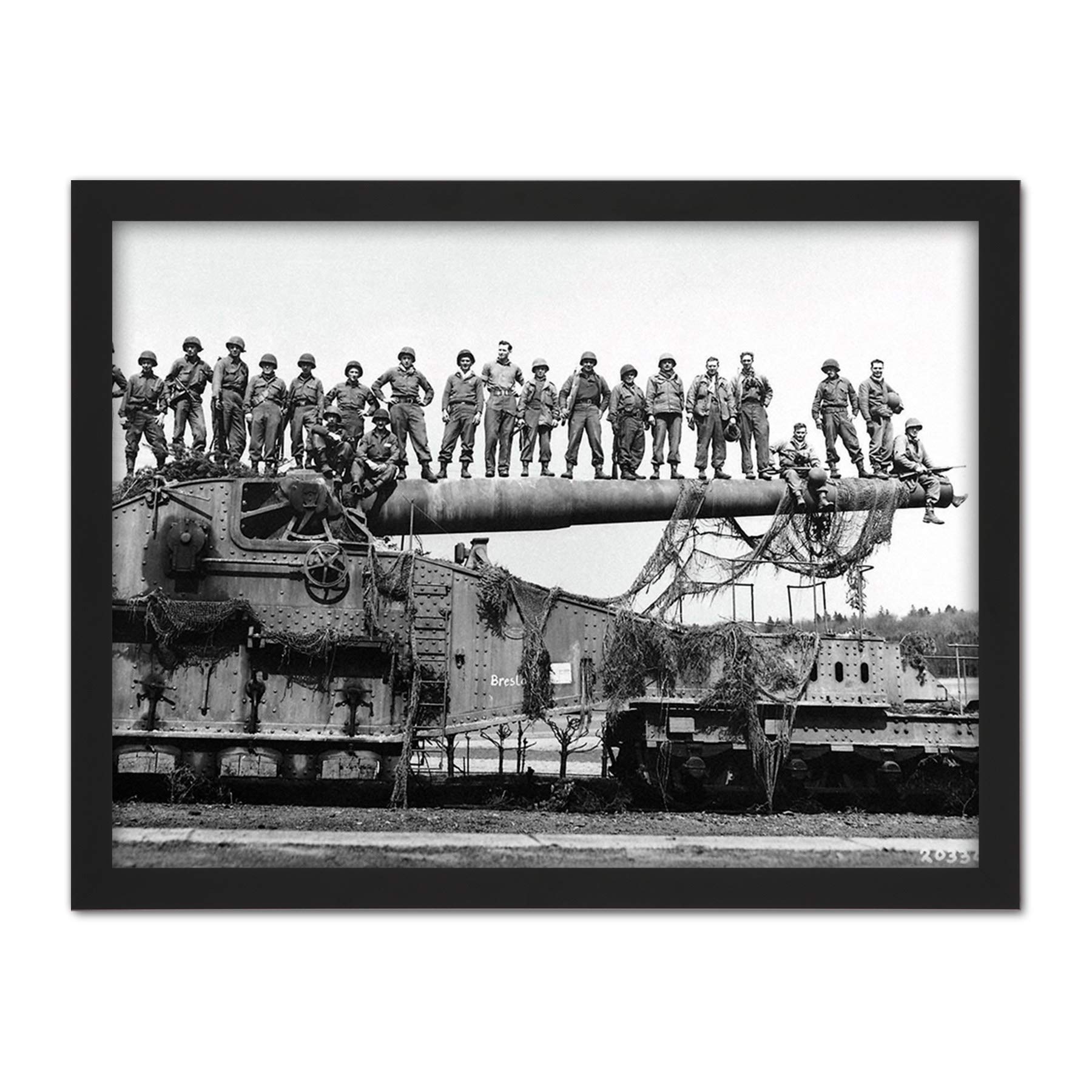War WWII USA Soldierss German Rail Artillery 1945 Photo Artwork Framed Wall Art Print 18X24 Inch