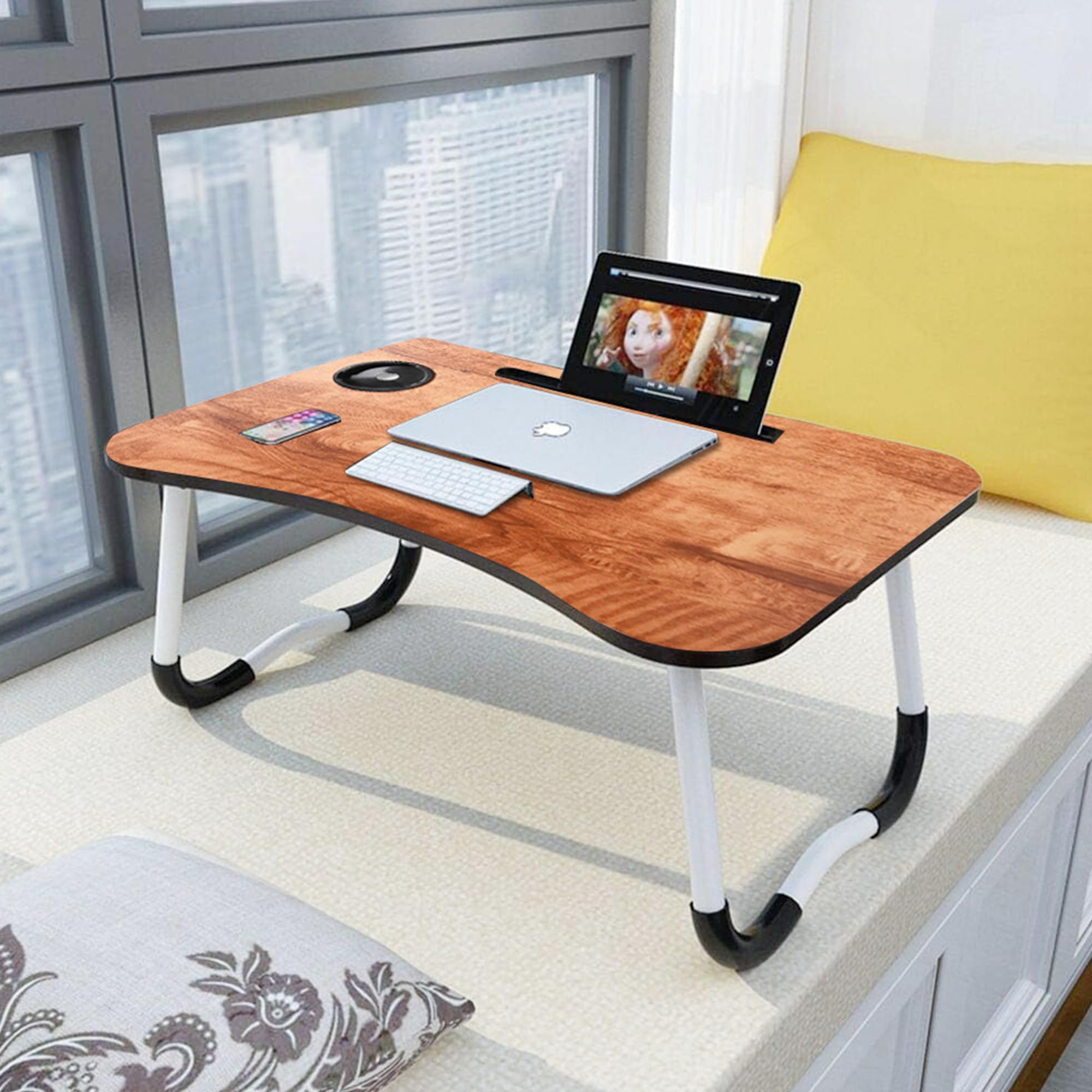 Savya home­® Multi-Purpose New Laptop Table/Bed Table/Wooden Foldable Bed Table/LAPDESK/Study Table/Portable Table (Black Silver) (Dark Brown) (B0BLVTKJ6X) Amazon Price History, Amazon Price Tracker