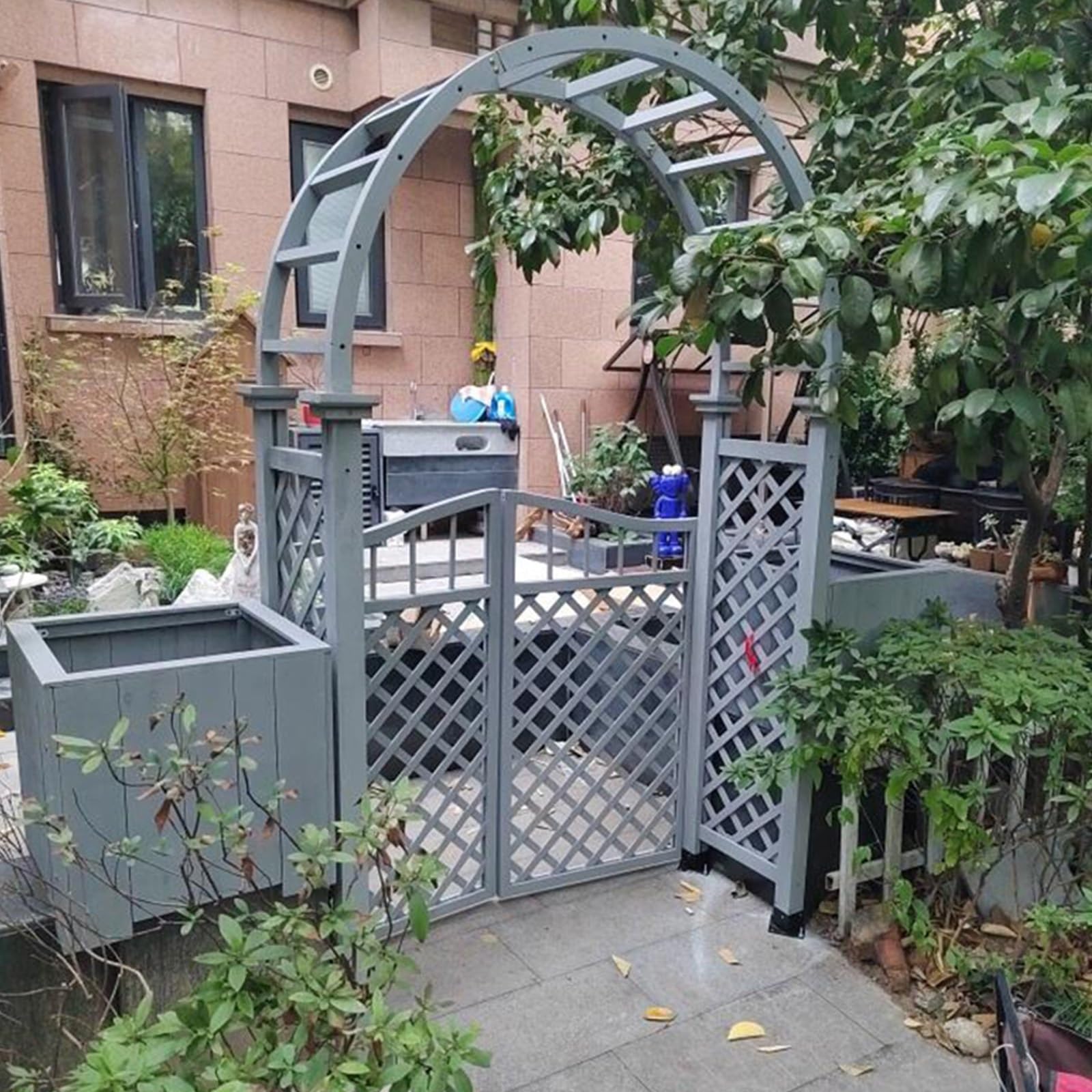 Drewniana altana pergola z bramą, solidny łuk ogrodowy do roślin pnących, idealny na wesela i do dekoracji ogrodu