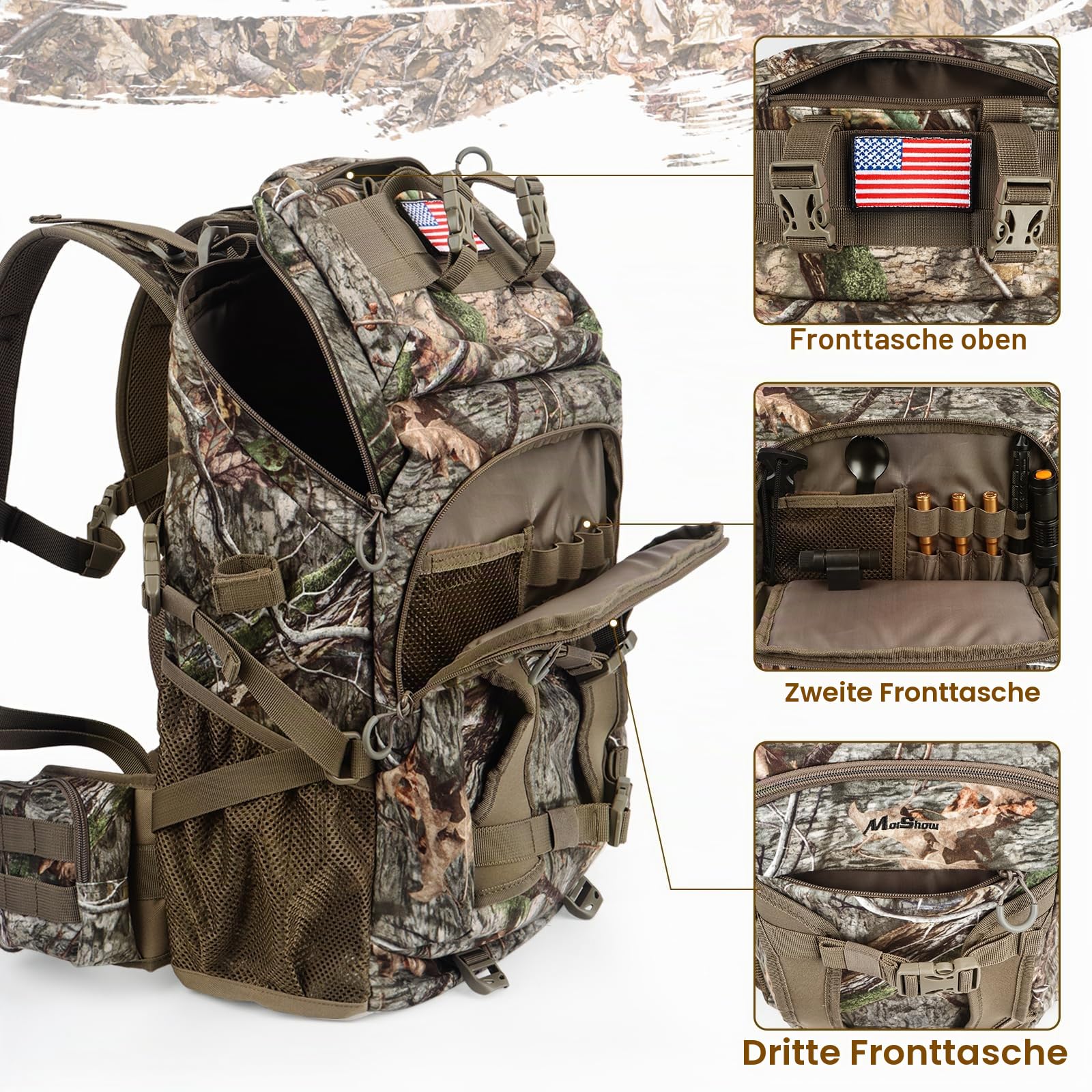 Jagdrucksack, Jagdrucksack mit Gewehrhalter, Jagdrucksäcke für Männer, Jagdtasche mit wasserdichtem Regenschutz