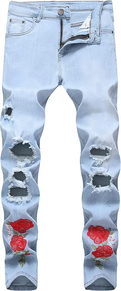RANMCC Men's Stretch Skinny Ripped Jeans, Fashionable Slim Fit Stacked Jeans Pants for Men