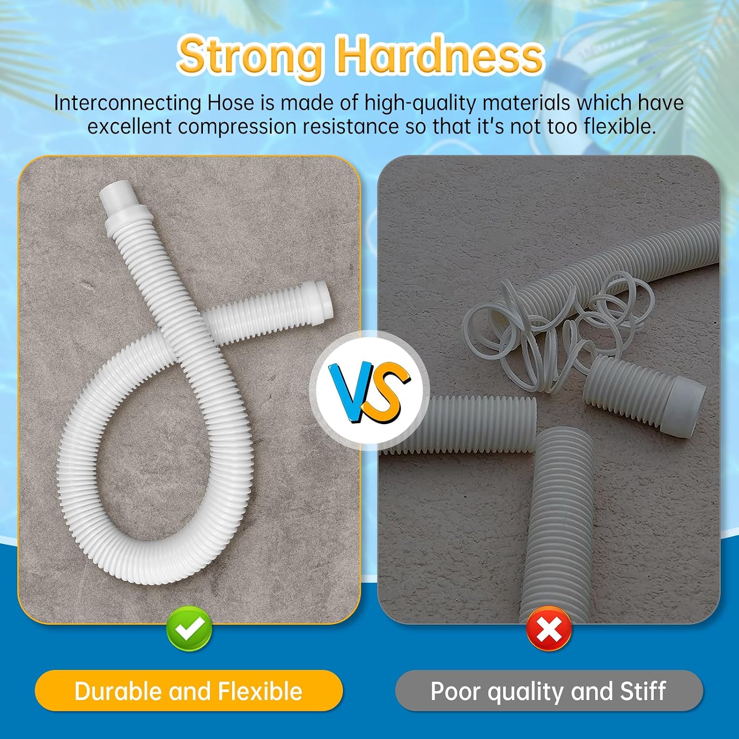 Swimming Pool Vacuum Hose, 1.5" 8 Piece Replacement Set for Most Automatic Pool Cleaners, Flexible Crush-Proof Tubes Fits Po-laris, Hay ward Navi-gator, K-reepy K-rauly, Bara-cuda