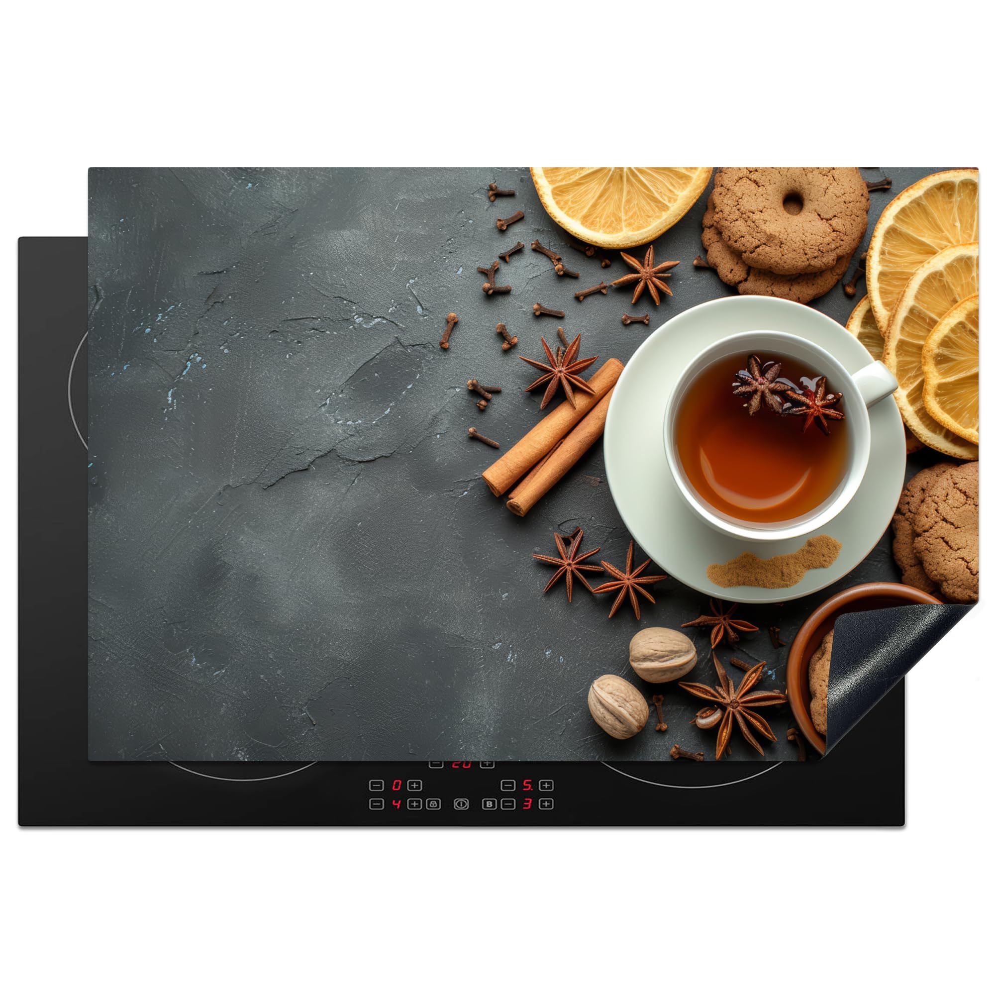 KitchenYeah© Induction Hob Cover Protector Mat 20.3"x29.9" / 76x51.5 cm Kitchen Universal Ceramic Covers for Electric Cookers Vinyl Tea - Cinnamon - Concrete - Biscuits - Fruit