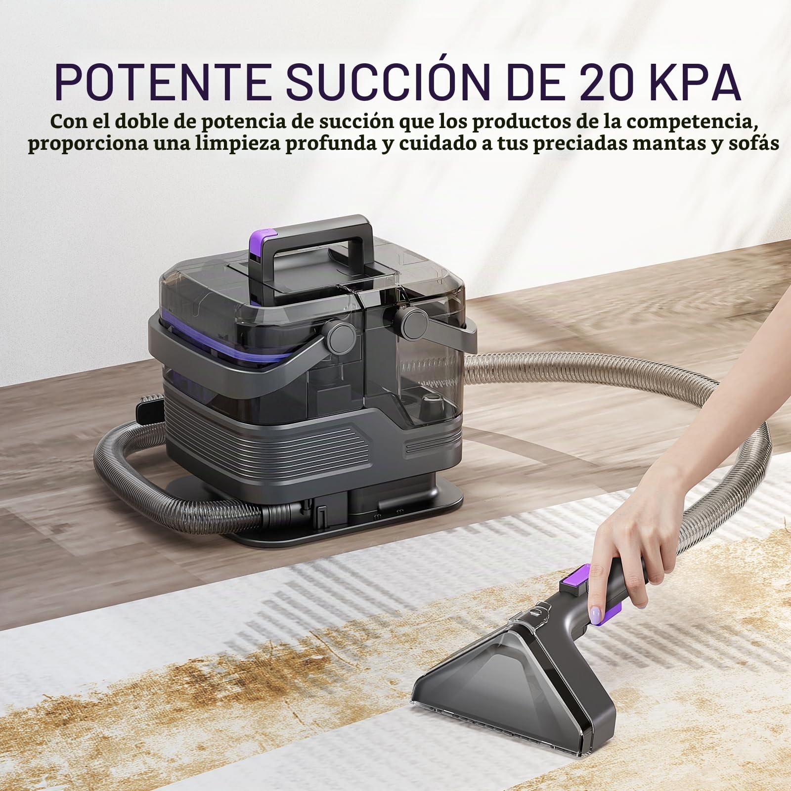 Máquina de limpieza de alfombras portátil, 20Kpa potente succión Spot Cleaner máquina, máquina de limpieza de tapicería con mango para manchas de mascotas, hogar, sofá (Versión de agua fría)