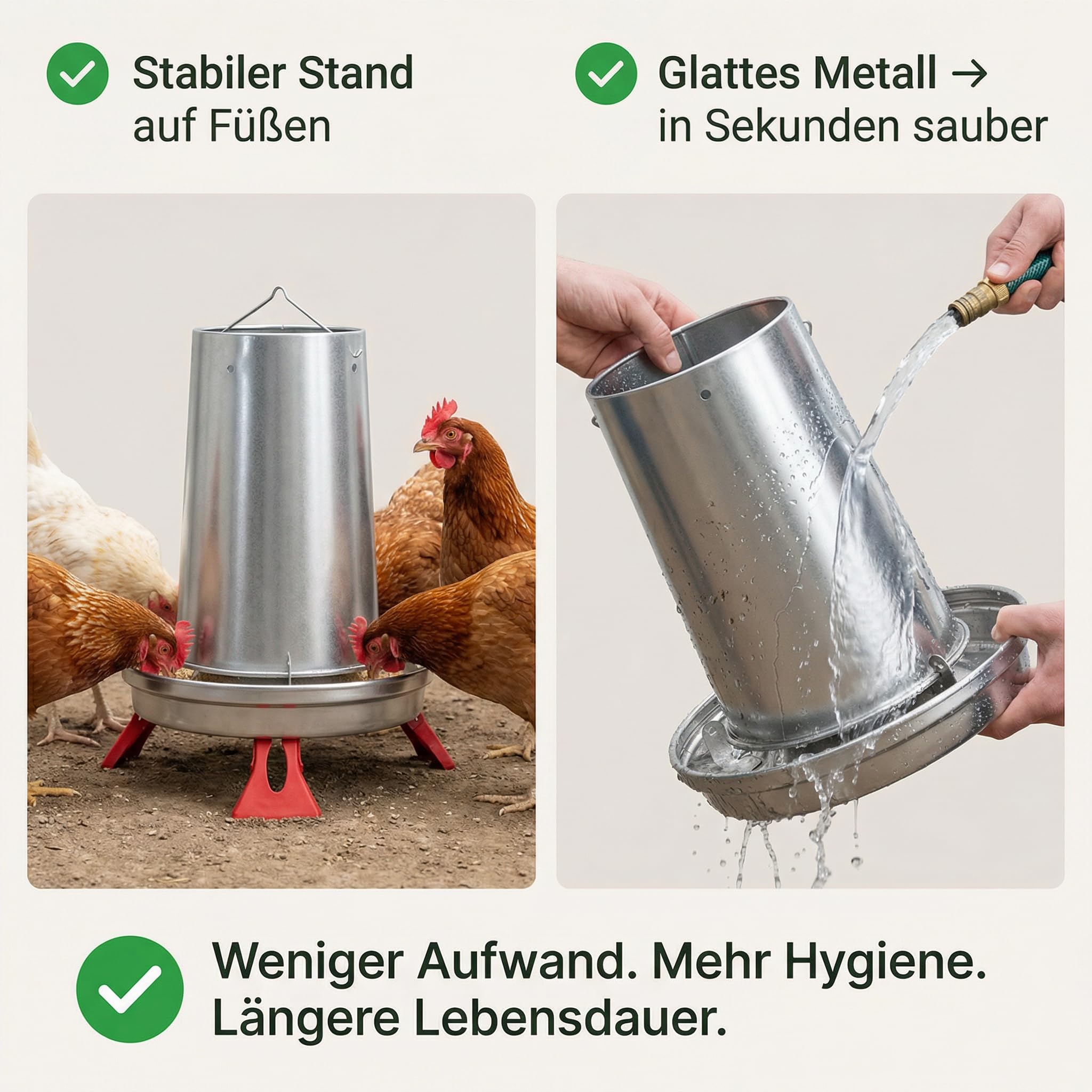 Comedero automático para pollos, 9 L, metal galvanizado, dosificación ajustable con tapa, dispensador de alimentos para gallinas, accesorios con patas y suspensión, limpio y económico
