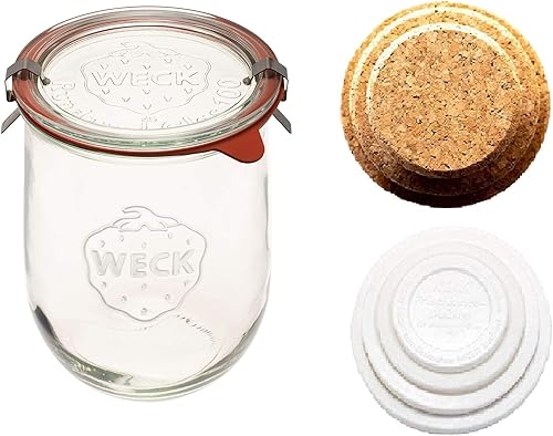 Weck - Tarros de masa agria para principiantes - Tarros grandes de vidrio para masa madre con tapa de vidrio - Tarro de tulipanes con boca ancha de