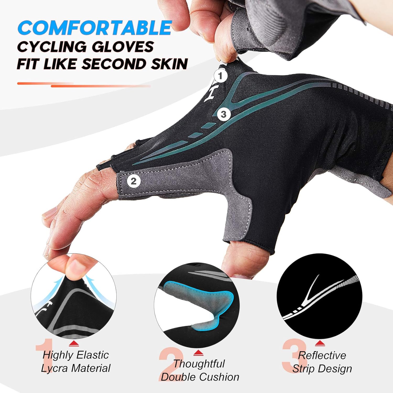 Hikenture Cycling Gloves for Men Women Mountain Road Bike Gloves Half Finger Padded Bicycle Glove : Sports & Outdoors