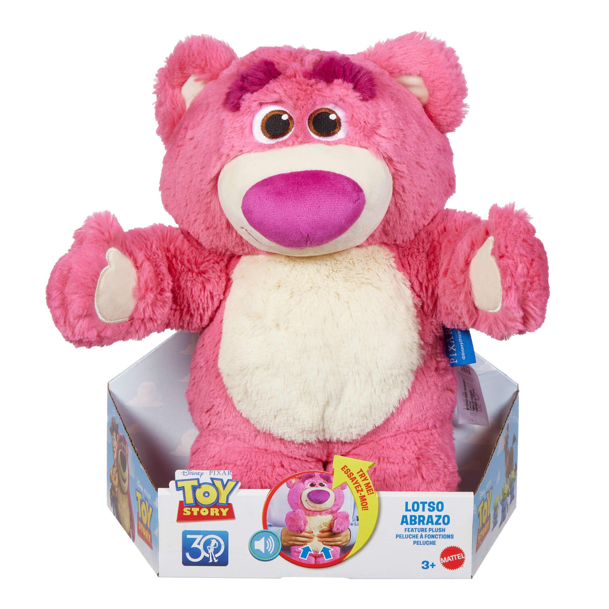Mattel Disney Pixar Toy Story - Lotso, morbido orso di peluche con suoni allegri e dolci, personaggio 30° anniversario di Toy Story, giocattolo per bambini, 3+ anni, JDG82