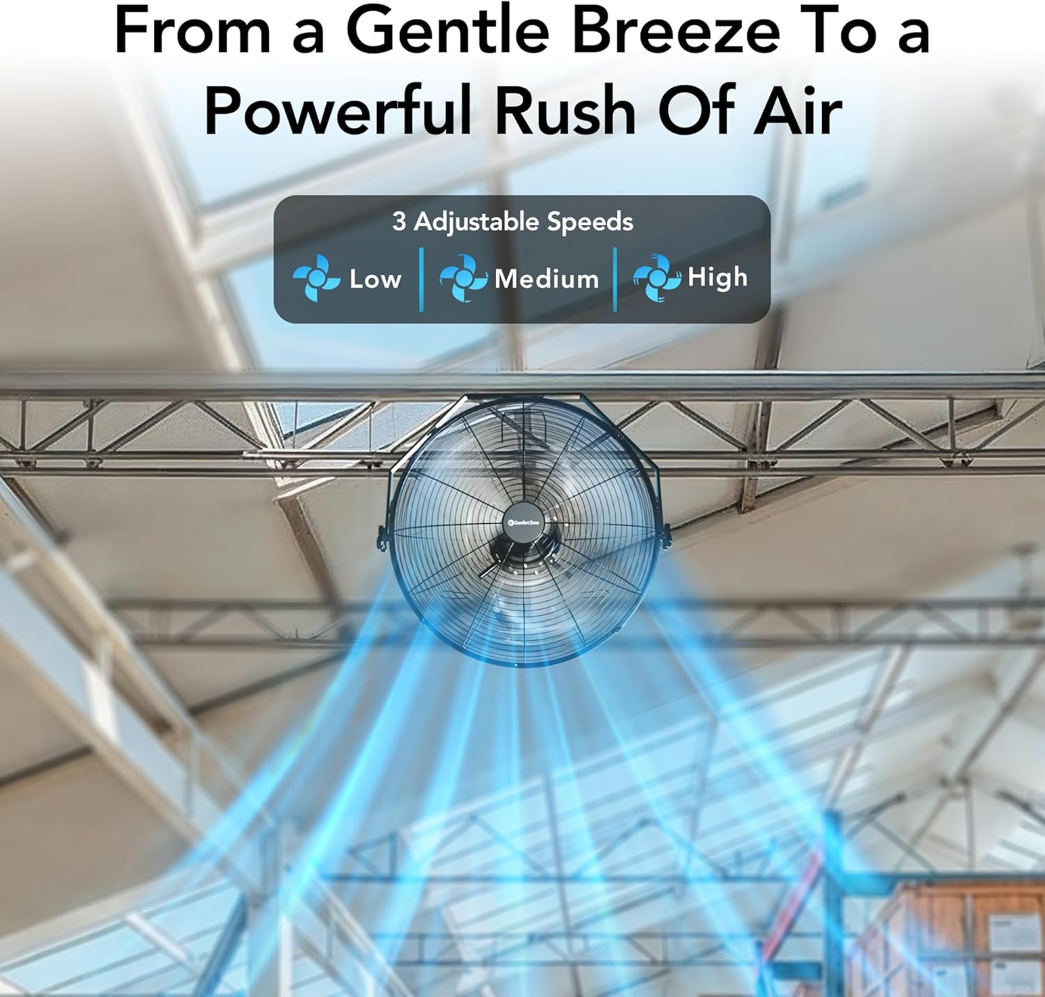 Comfort Zone 20-Inch Industrial Wall Mount or Floor Fan, 3-Speed All-Metal Fan with Adjustable Angle & Steel Mounting Bracket – Heavy-Duty Garage, Workshop, or Warehouse Fan, Black