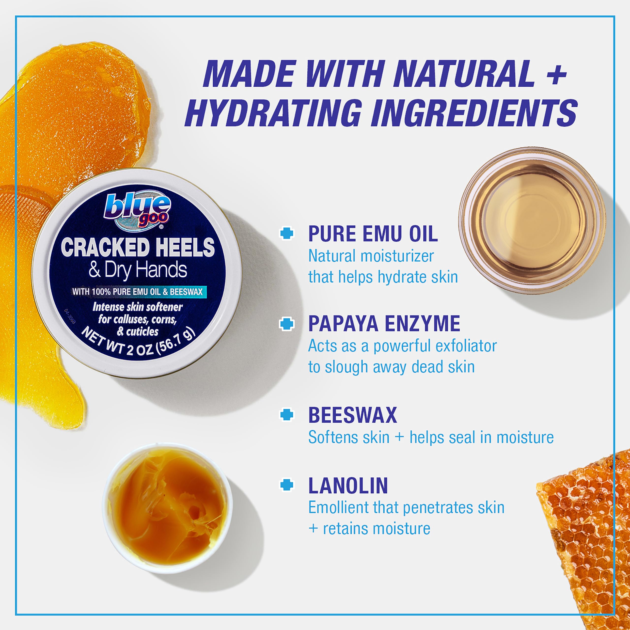 Blue Goo Cracked Skin Protectant with Lanolin, Emu Oil & Beeswax, 2 oz