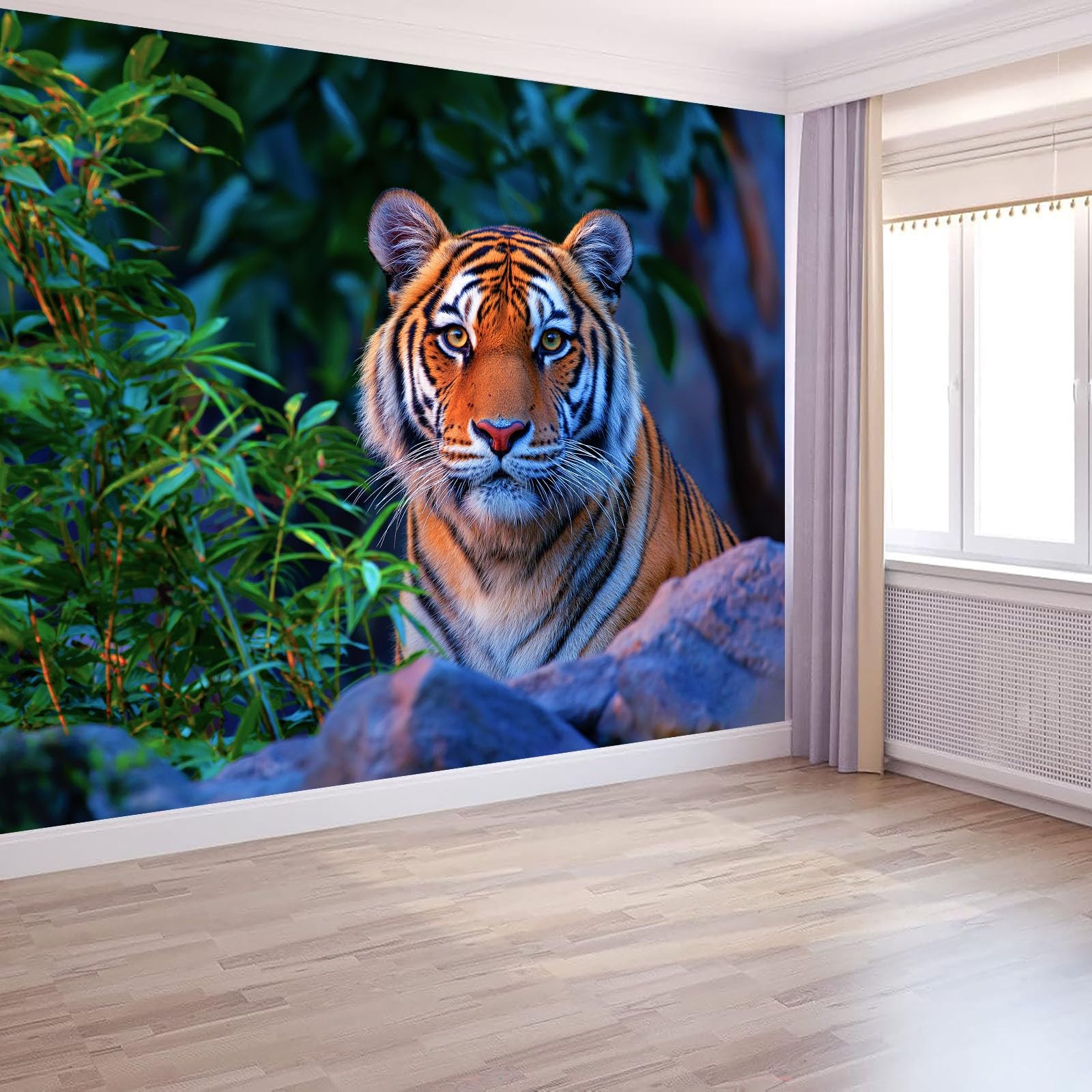 Fototapeta tygrys zwierzęcy 250 x 175 cm, tapeta ścienna, tapeta z włókniny, plakat fotograficzny, nowoczesna dekoracja ścienna, do sypialni, salonu, pokoju dziecięcego, efekt panoramiczny 3D